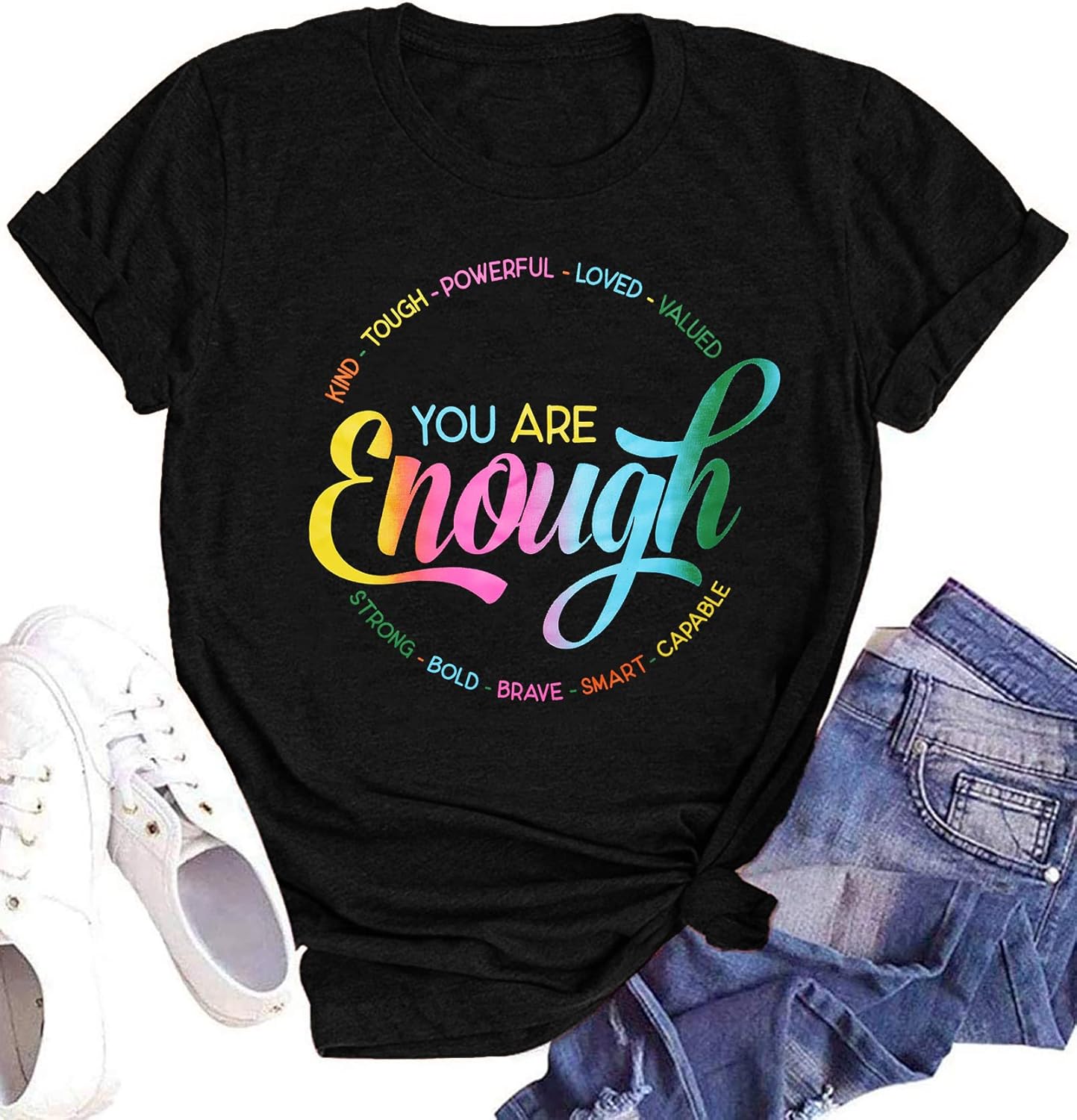 Enough Shirt Womens Inspirational Letter Rainbow Graphic Tshirt Gay Pride Casual Tee Tops