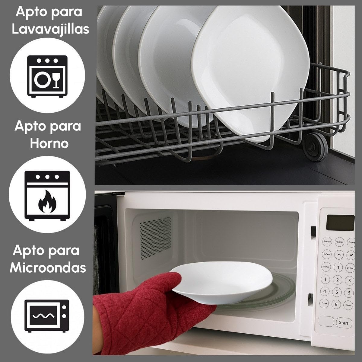 UNIMASA - Juego de 12 platos hondos cuadrados blancos de porcelana de 21,5 cm. Configura tu vajilla completa moderna para 12 personas a tu gusto