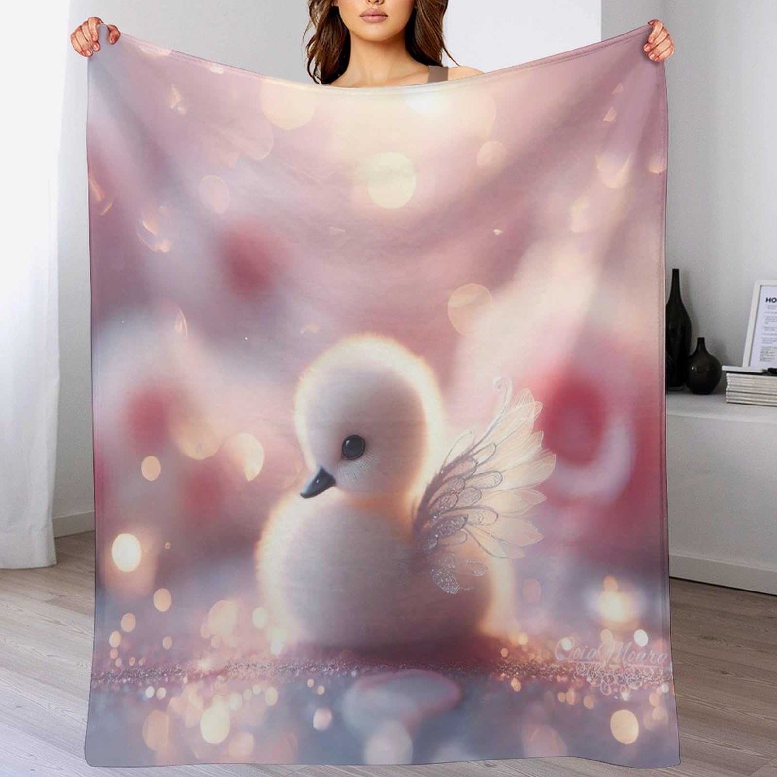Couverture flanelle cygne douce, une idée cadeau pour lit et sofa