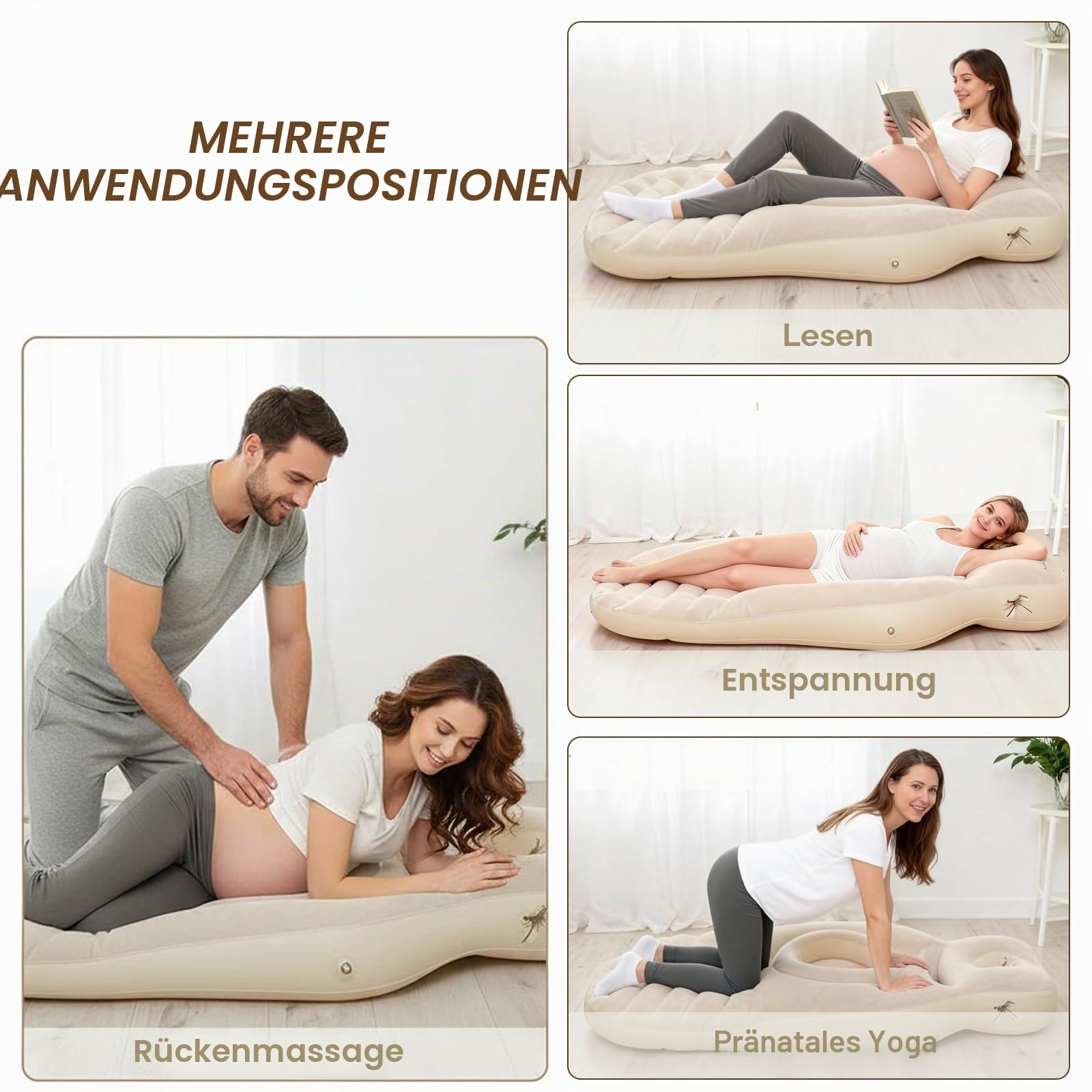 Aufblasbares Schwangerschaftskissen mit Bauchöffnung, Luftmatratze für Schwangere zum Liegen auf dem Bauch, Beflocktes PVC Schwangerschafts-Kissen zur Entlastung von Rücken & Bauch