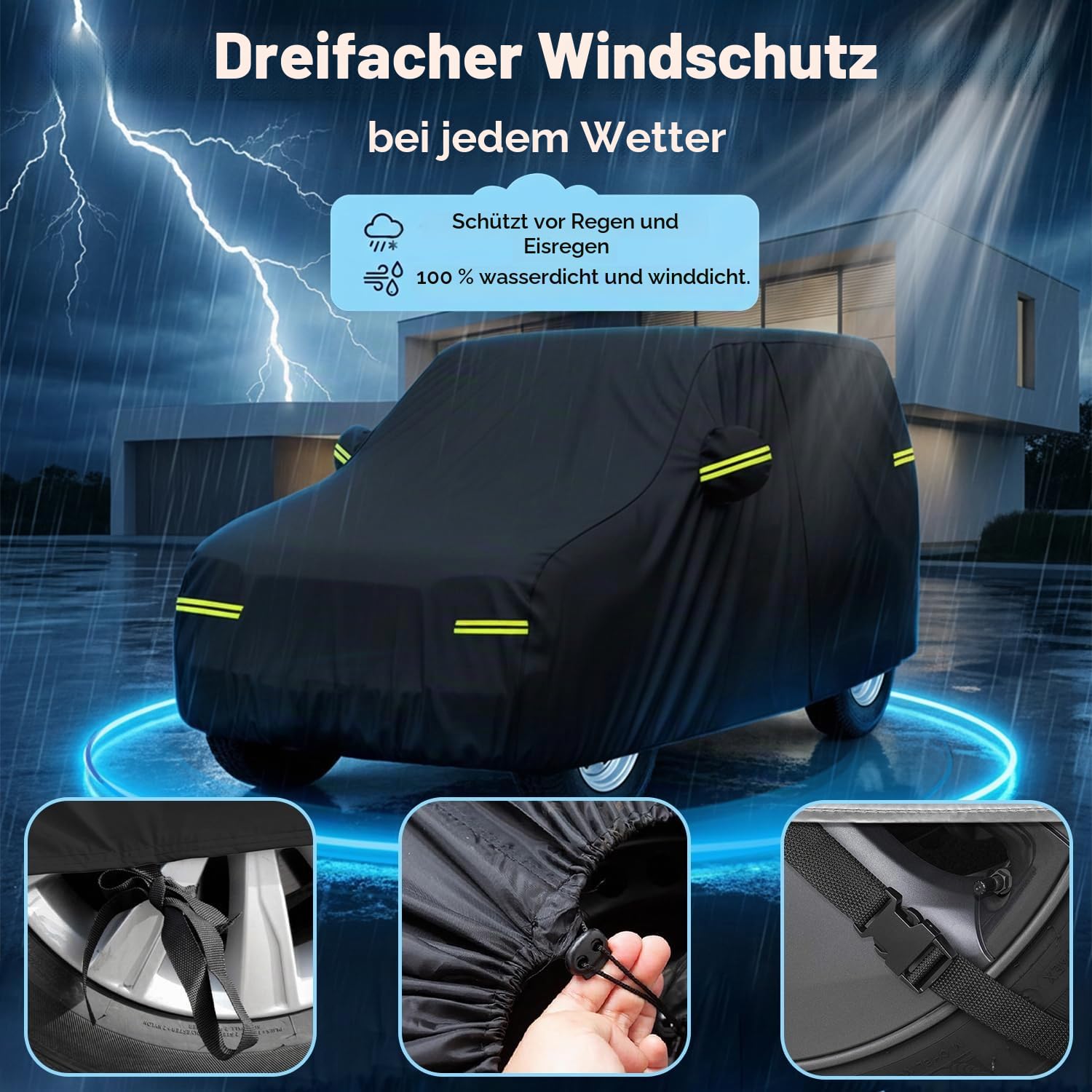 Autoabdeckung für Jimny 3-Türer 1998–2024, maßgeschneiderte Auto Abdeckplane mit Reißverschluss an der Fahrerseite, 4000 mm wasserdicht, Auto Vollgarage für Suzuki.
