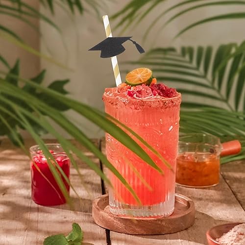 Miniatura 7 de BESTOYARD Pajitas de papel con tapa de graduación 2023, pajitas decorativas a rayas, paquete de 12 (negro)