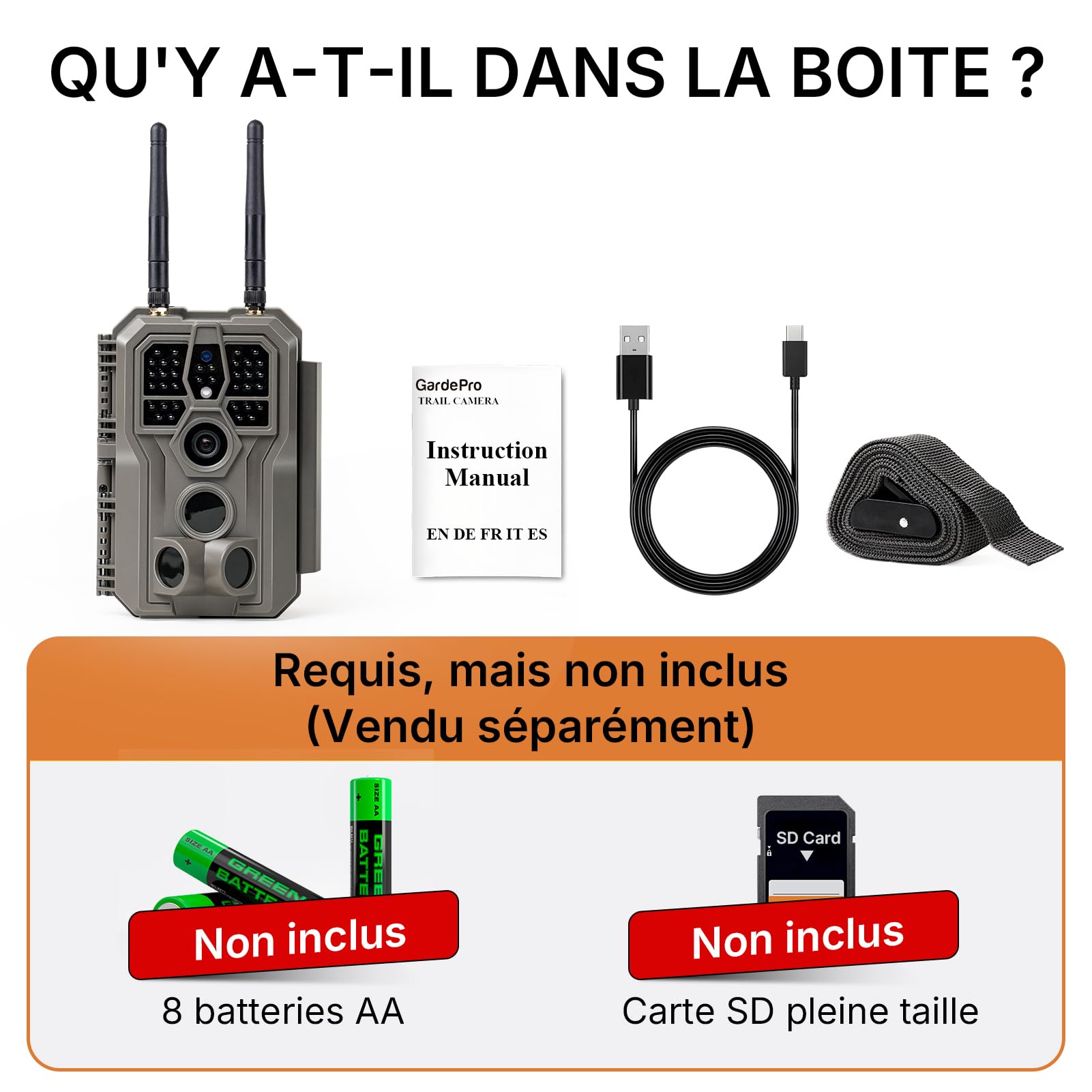 GardePro E8 2.0 4K Camera de Chasse WiFi, Portée WiFi de 50 Mètres