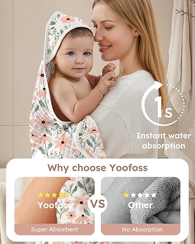 Miniatura 3 de Yoofoss Paquete de 2 toallas con capucha para recién nacido, 100% muselina de algodón orgánico, toalla de baño con capucha para bebés, bebés, niños