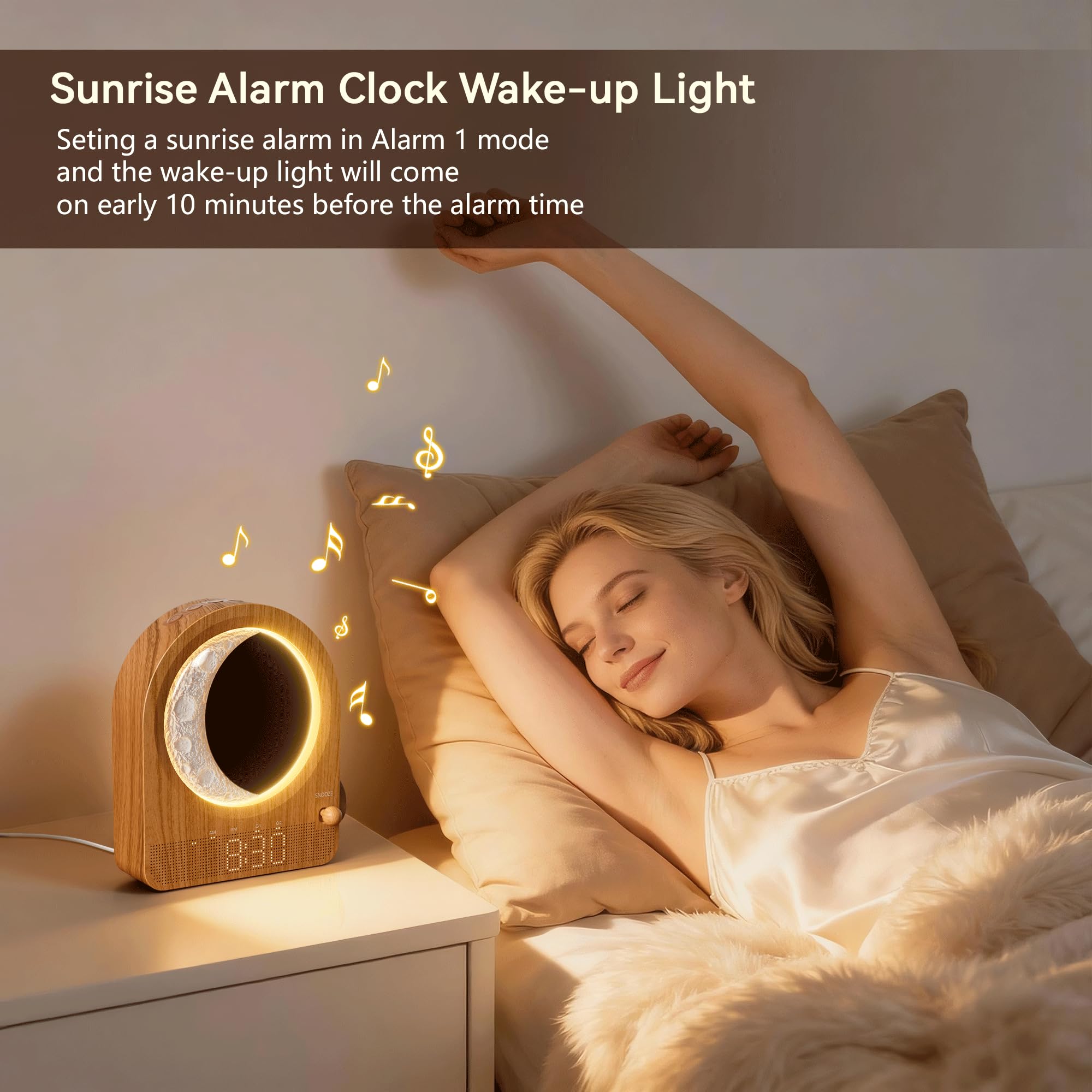 blonbar Sunrise Alarm Clock, Wake-up Light, Stepless Dimmable Bedside Lamp, Night Light with Meteor Light - Image 4