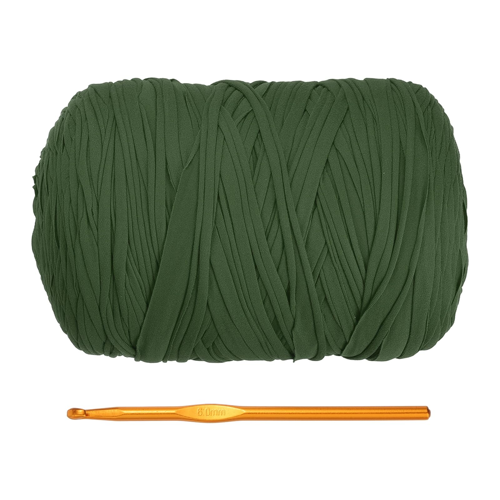 PATIKIL T-Shirt Yarn for Crocheting with 1 Crochet Hook, 800g/228 Yards Soft High Elastic Knitting Yarn for Beginner Crochet Bag/Basket/Home Decor(Army Green)