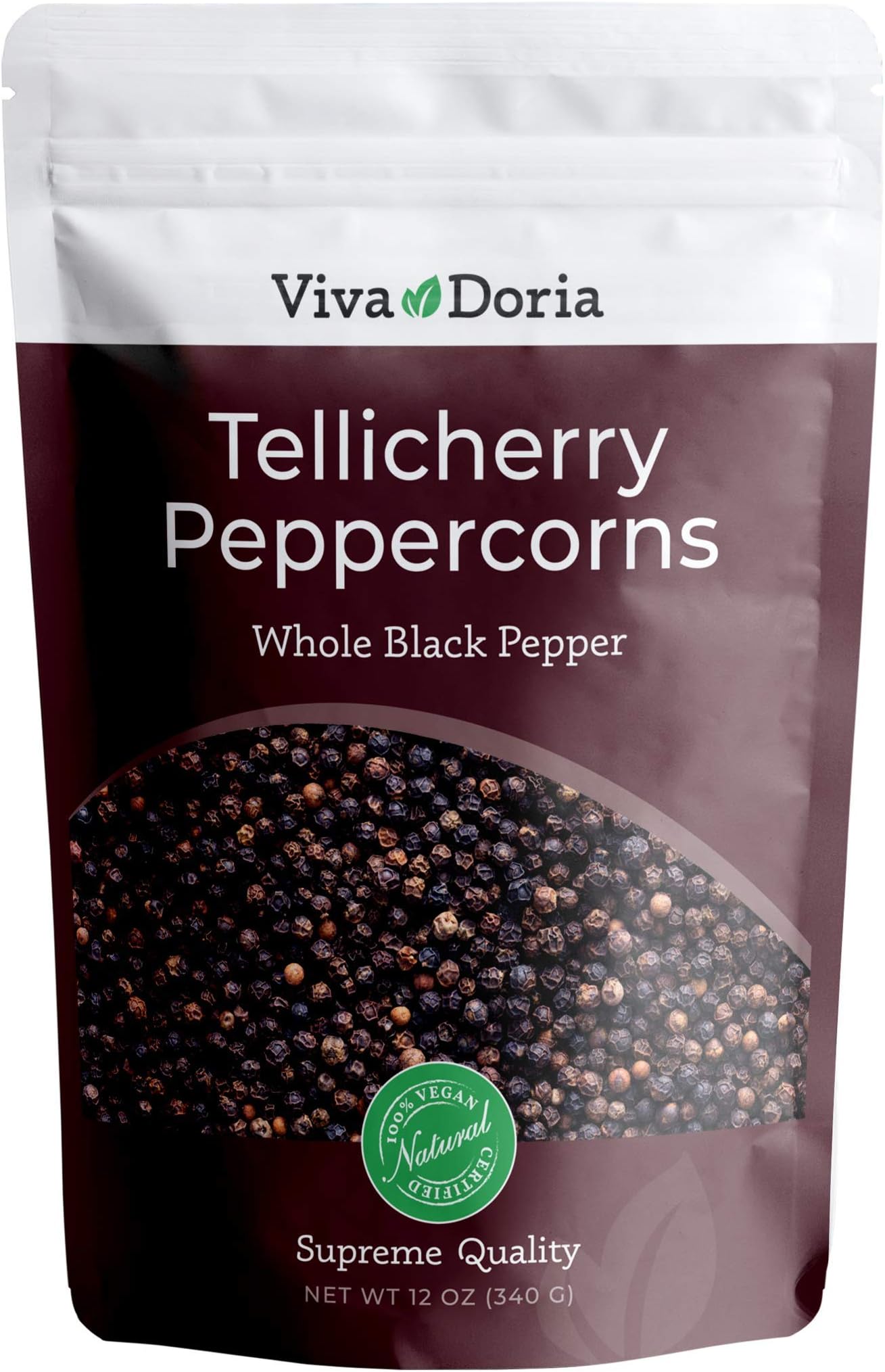 Tellicherry Black Peppercorns, Whole Black Pepper, 12 oz (340g)