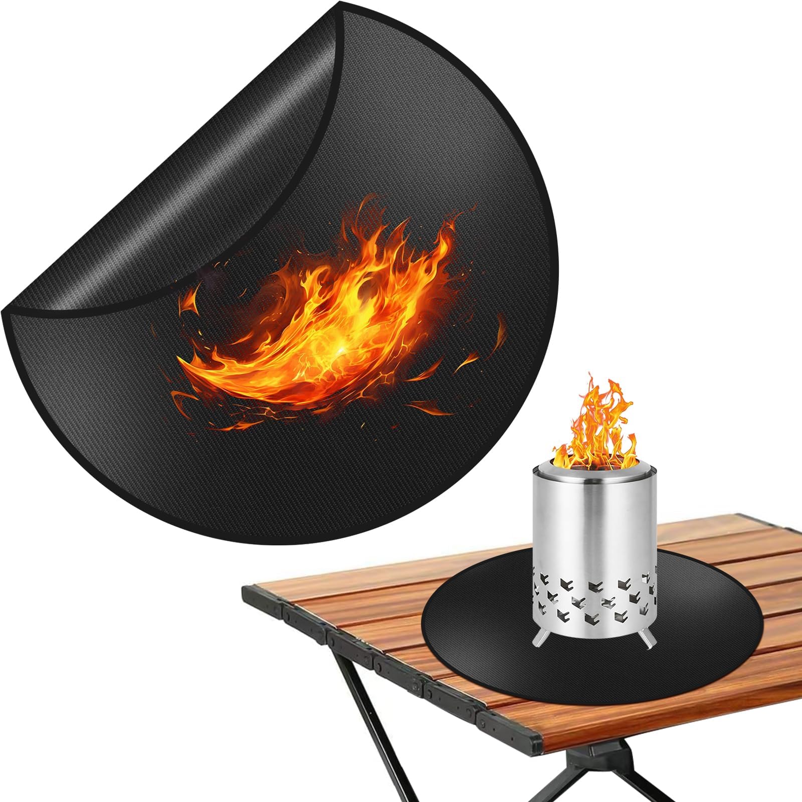 UNIFAMILY20" Tabletop Fire Pit mat for Solo Stove Mesa, Table Mat Under Fire Pit, Fire Proof Mat, Easy to Clean Oilproof Fire Mat for Fire Pit for Table Top Protection, Black