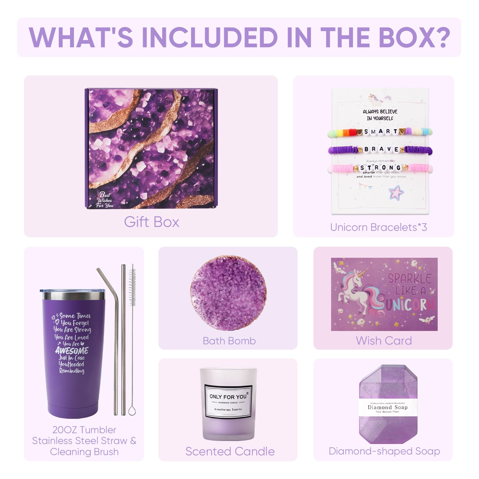 Homemory Gifts for Women, Birthday Bath Set Gift Basket Christmas Body Self Care, Spa Valentine's Day Ideas Mom Friend Sister Bestie Her Wife Female Coworkers Daughter With Greeting Card (Purple)