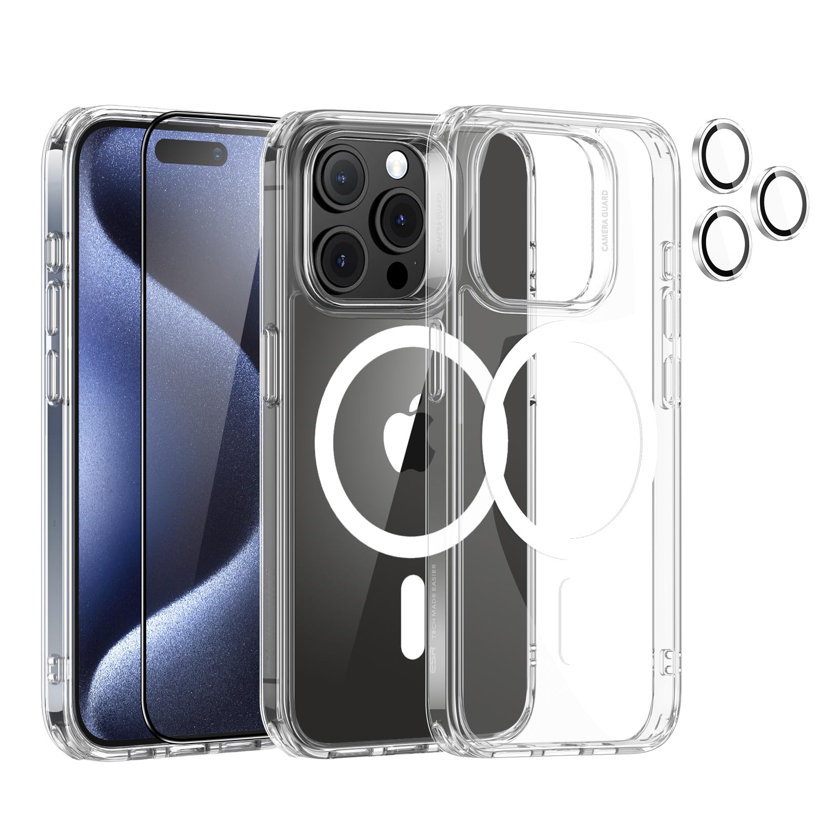 Amazon | ESR iPhone 15 Pro ケースセット 強化ガラスフィルム1枚 