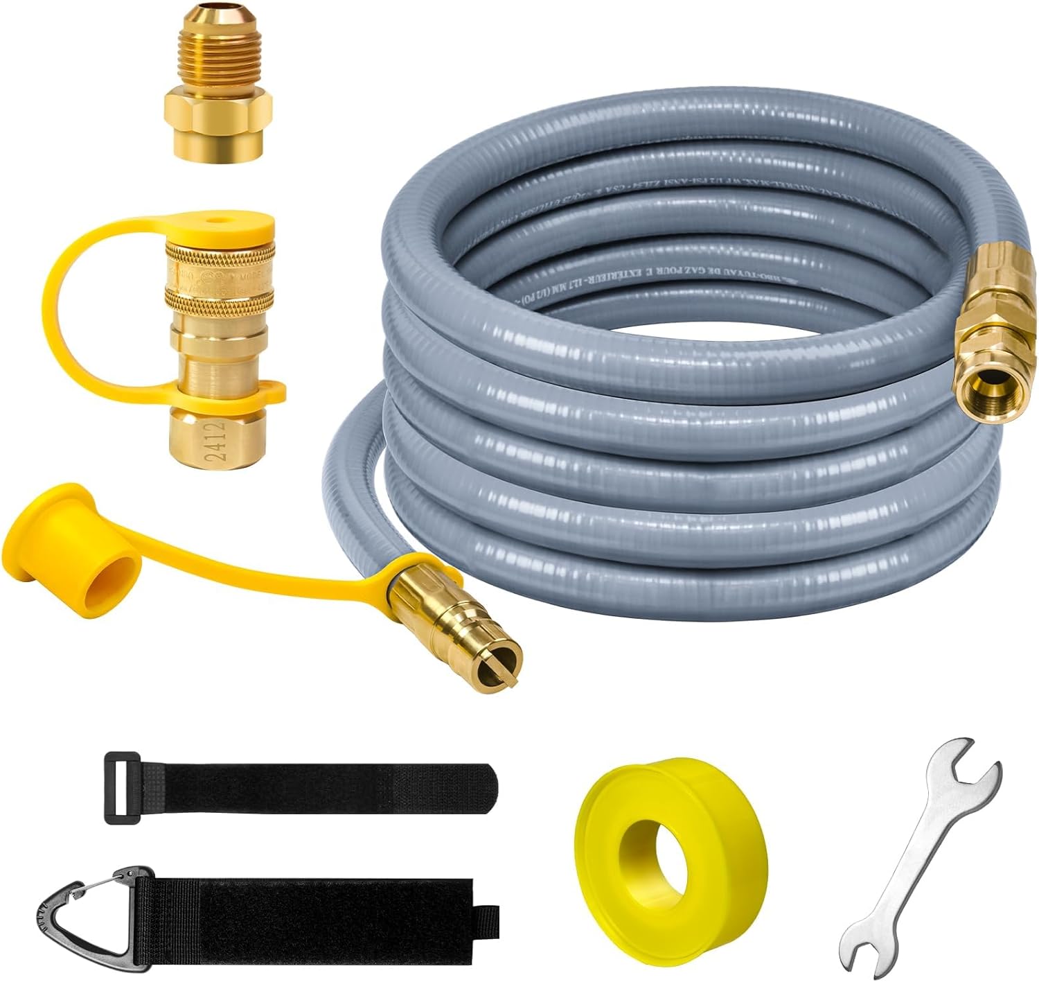 24 FT 1/2 Inch ID Natural Gas Grill Hose with Quick Connect Fittings, Propane to Natural Gas Conversion Kit for Grill, BBQ, Pizza Oven, Heater and More Low Pressure Appliance