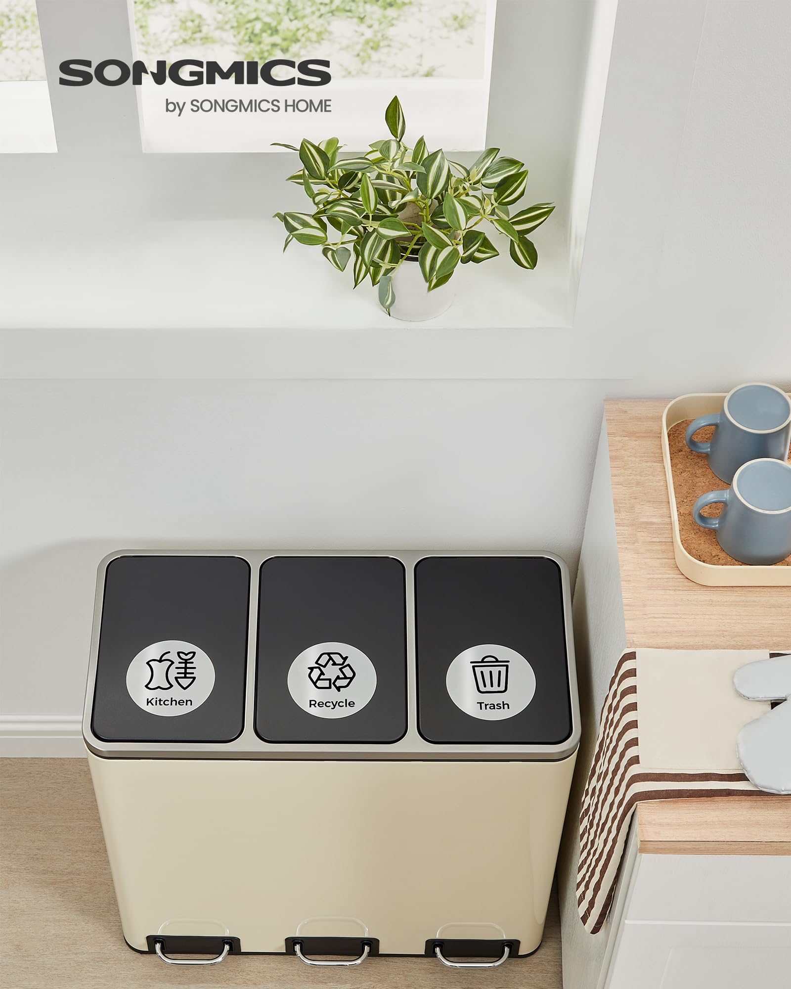 SONGMICS Bin Stickers, 6 Recycling Stickers for Bins 6 Bin Labels, Recycle, Trash, Kitchen, Plastic, Glass, and Paper - Image 2