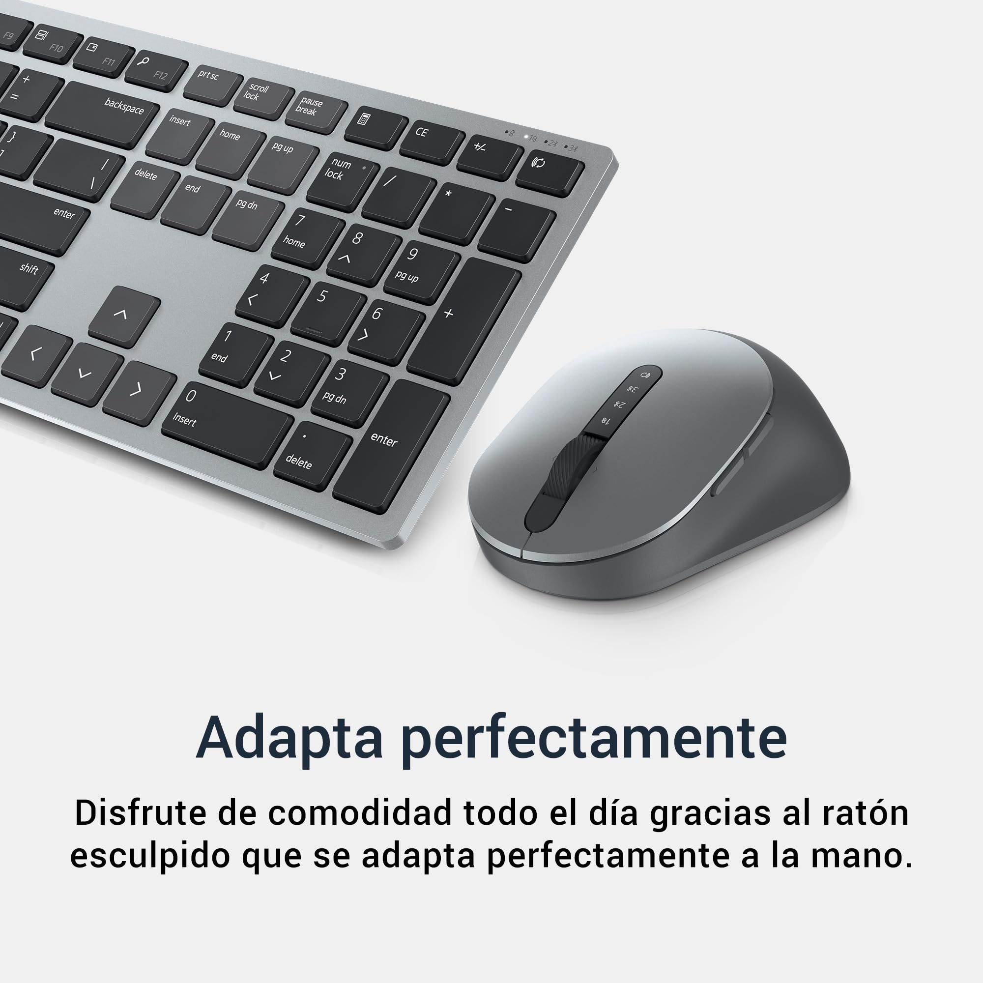 DELL KM7321W Teclado y Ratón Inalámbricos – Bluetooth y 2.4 GHz, 12 Teclas Programables, Sensor 4000 dpi, Batería 36 Meses, Teclado Español QWERTY – Gris Titanio