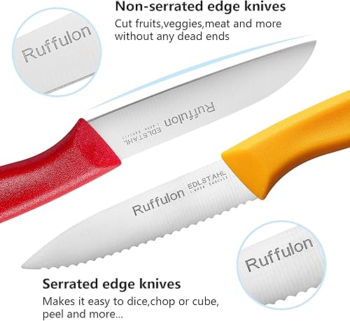 Miniatura 4 de Juego de seis cuchillos para verduras y frutas, de acero inoxidable de alto carbono con mango ergonómico de plástico PP, afilado y súper afilado.