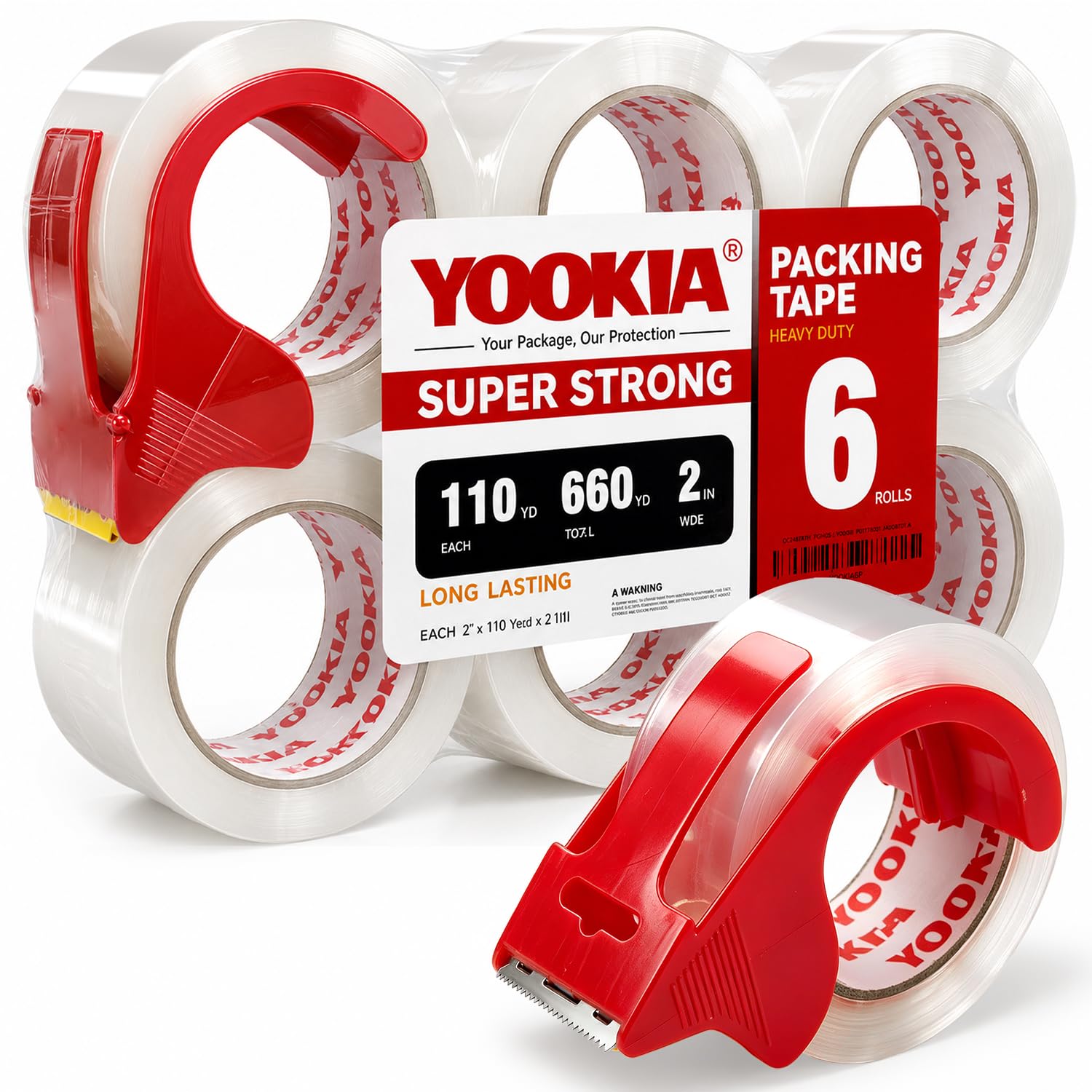 Clear Packing Tape | 2" x 110 yd | 6 Rolls with 1 Dispensers