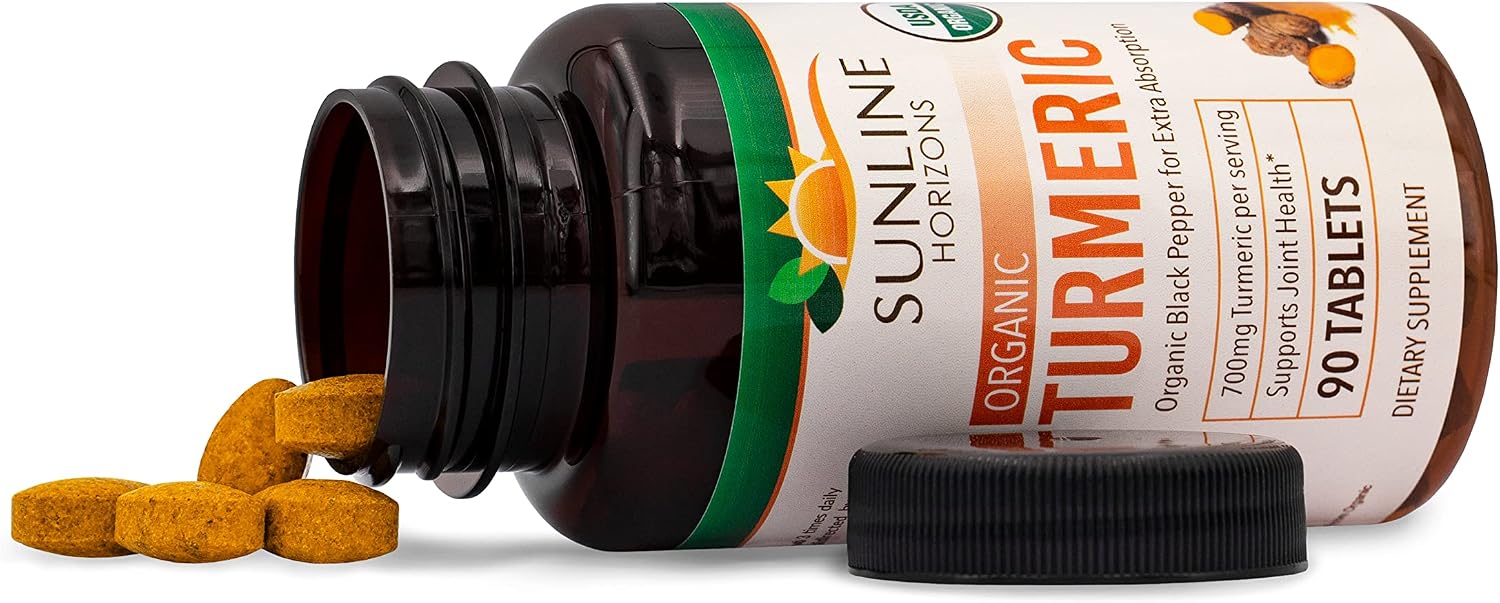 Sunline Horizons Organic Turmeric Curcumin with Black Pepper, Supplement for Women and Men - Natural Herbal Root Extract Pills