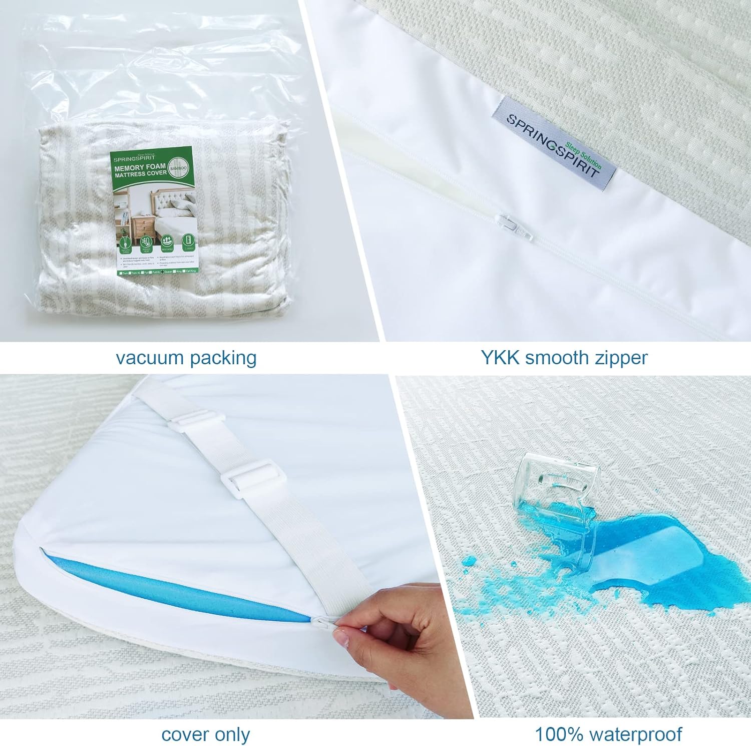 Mattress Topper Cover Protector Queen Size 2 Inch, 100% Waterproof Viscose Cooling Mattress Topper Encasement Zippered with Adjustable Straps, Fit Memory Foam Mattress - Image 5