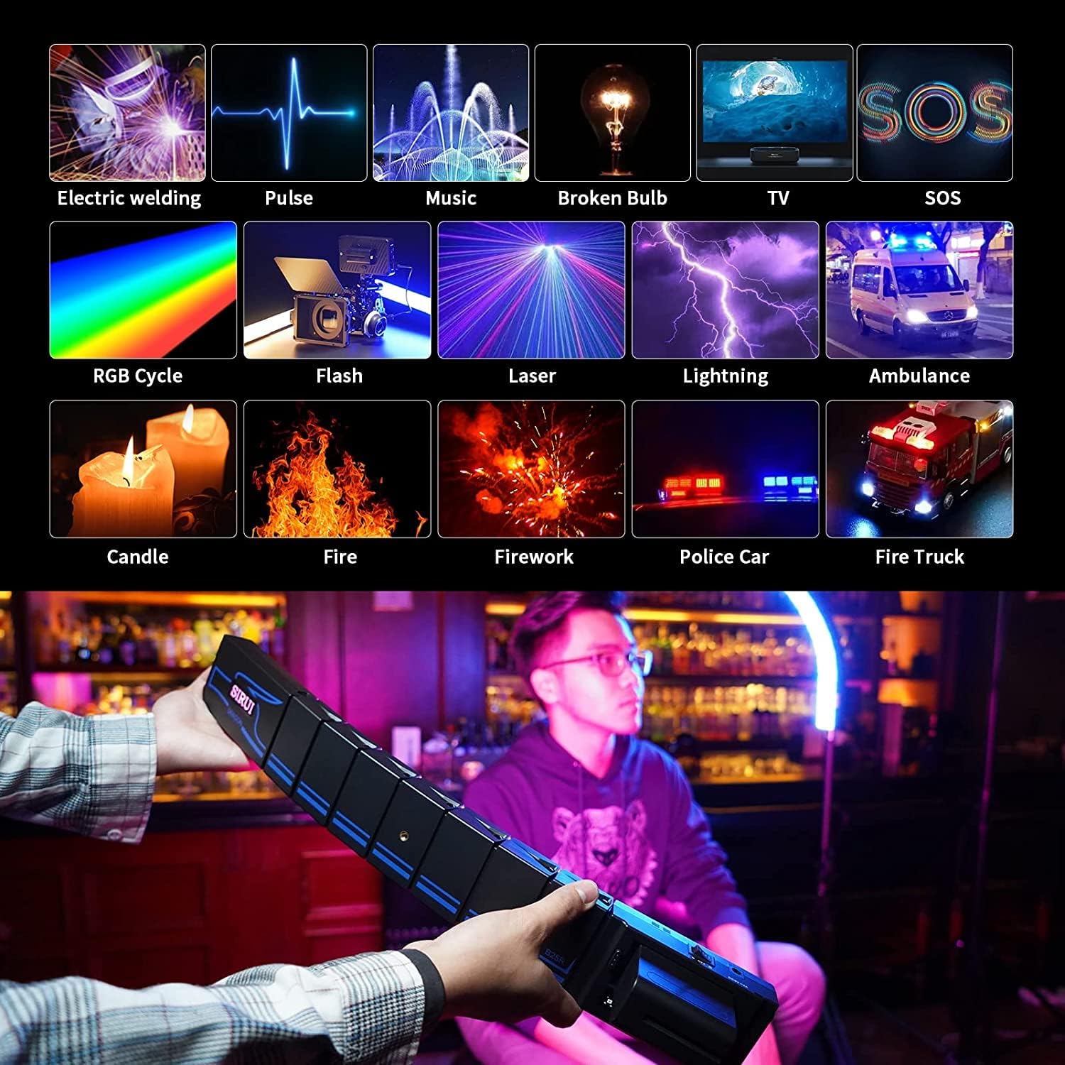 Sirui B25R RGB Panel Light, Bendable LED Video Light for Studio Photography Lighting, Adjustable 360° Full Color, 2700-8500K, Quick Release Combination, Battery/DC, Board/APP Control