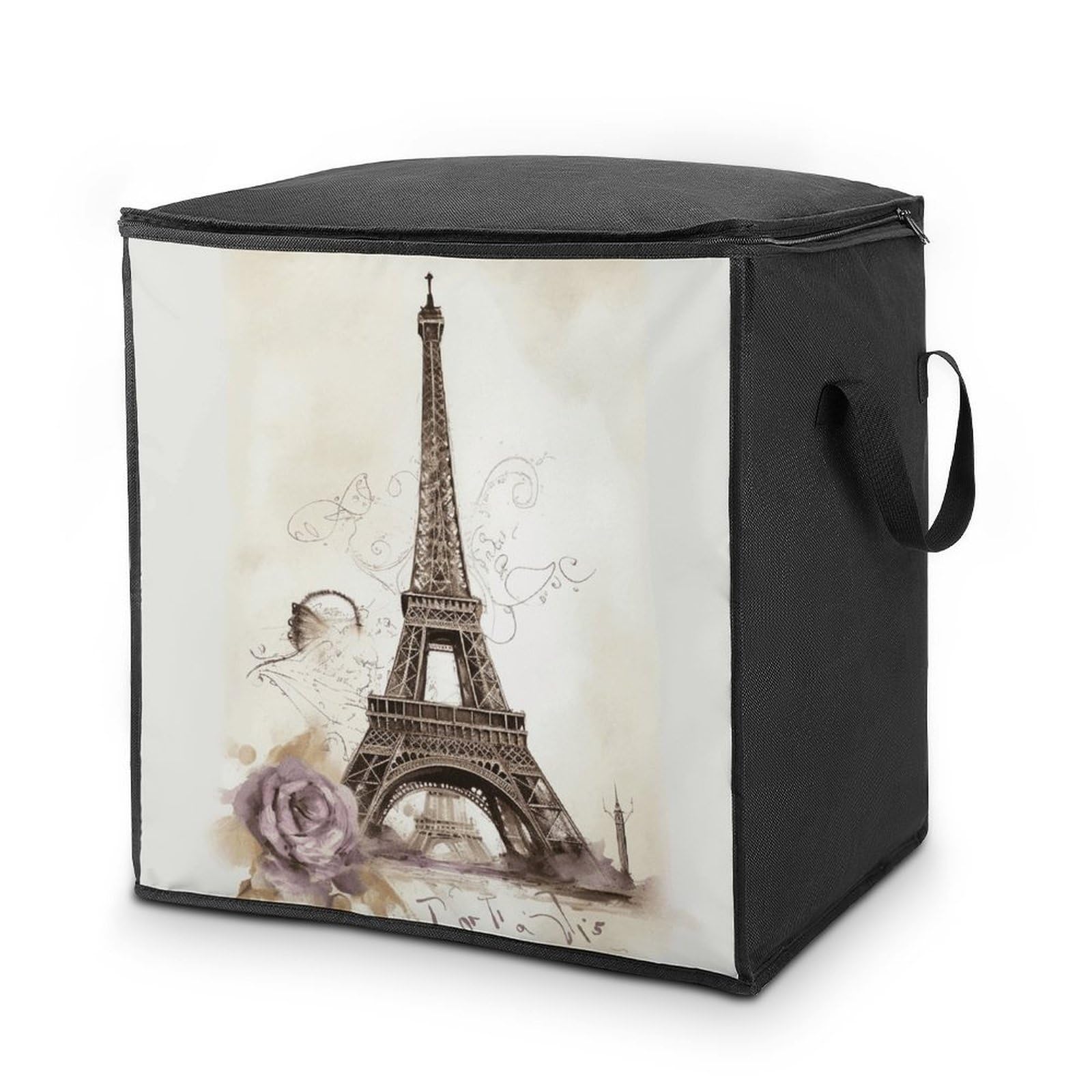 Eiffel Tower Storage Bags Comforter Quilt Blanket Clothes with Zipper & Handles Easy to Fit King Size Comforter Set Closet Under Bed Organizer for Dorm Pillows Bedding 70L
