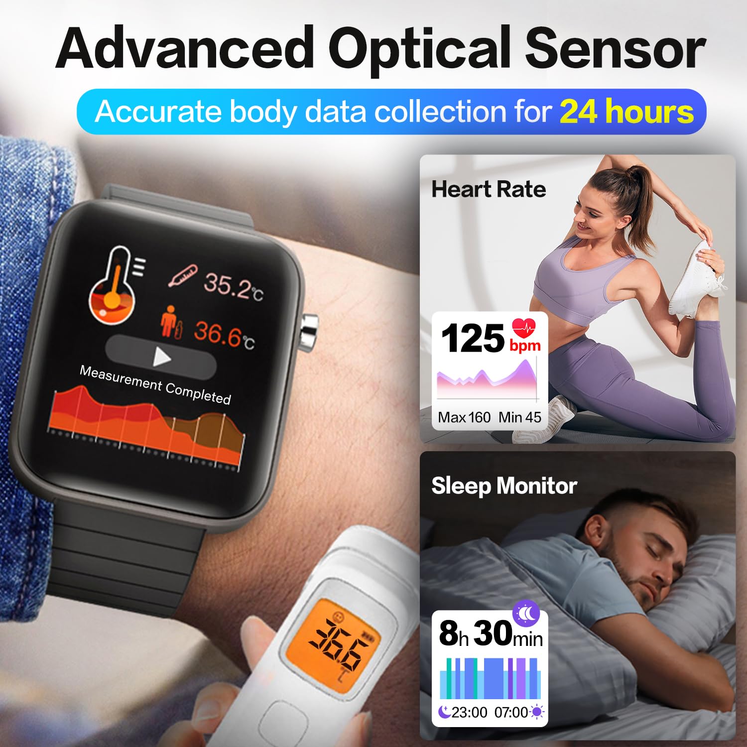 Smartwatch męski damski Life Tracker 1,95" HD Touch zegarek fitness, wodoszczelność 5ATM, wskaźnik witalności 24/7, 18 trybów sportowych, analiza snu, funkcja połączeń, kompatybilny z iOS