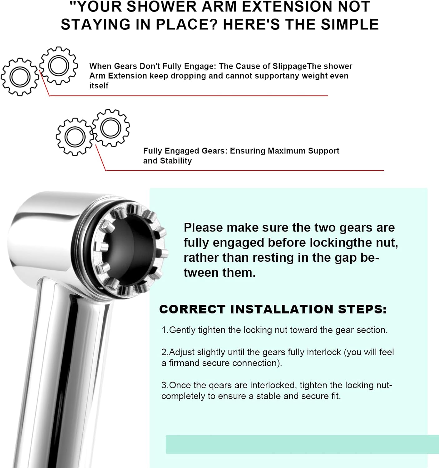 Shower Head Extension Arm, 16 Inch Solid Brass Adjustable Extender with Lock Joint, Height & Angle Adjustable Shower Arm for Rainfall or Fixed Shower Head, G1/2 Connector (Chrome)