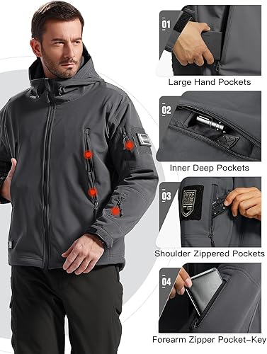 Miniatura 4 de FREE SOLDIER - Chaqueta táctica militar con capucha para hombre, de revestimiento suave, impermeable, para exteriores