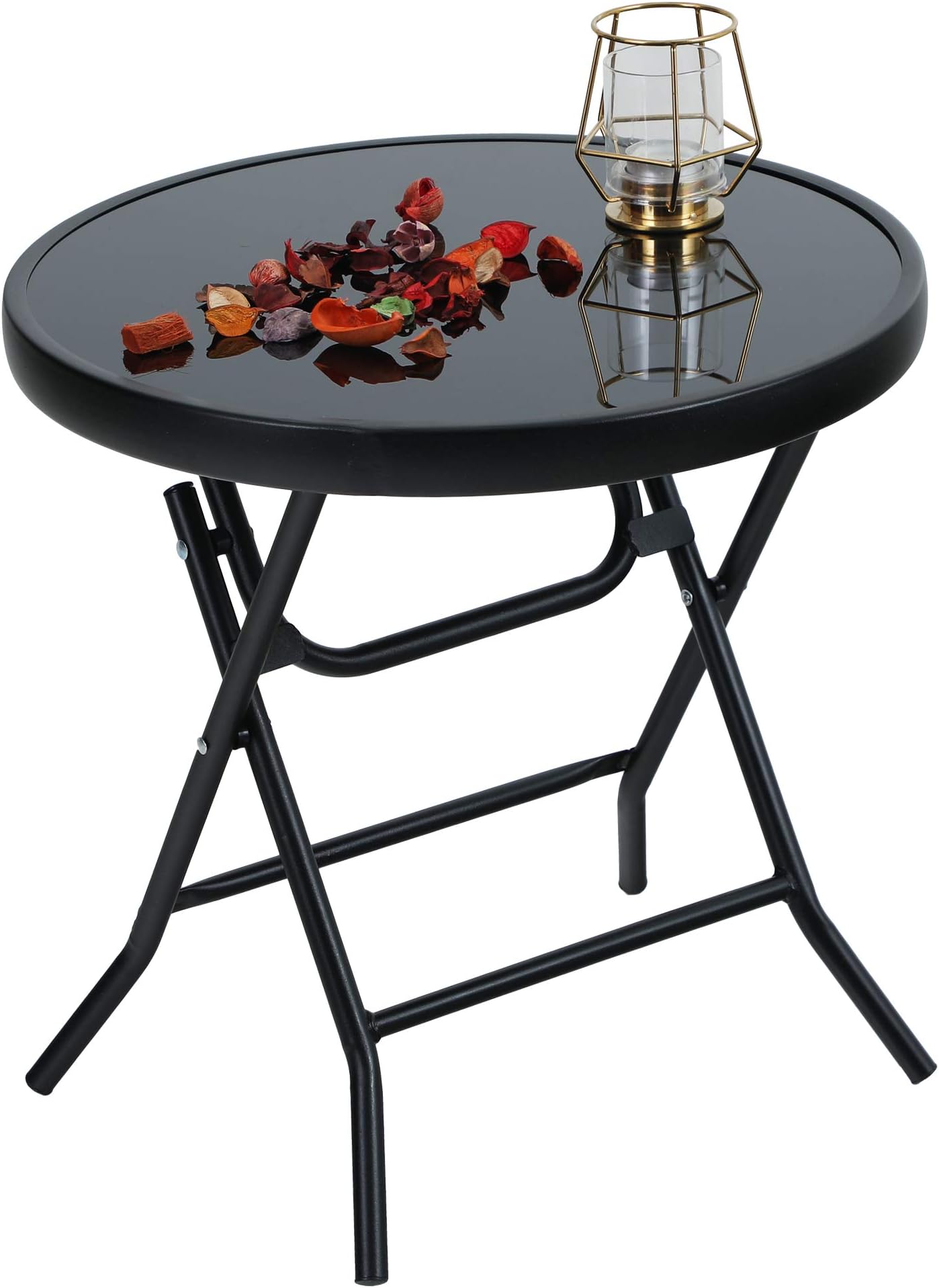 Small Garden Table Folding Outdoor Side Table Outdoor Coffee Table, Black