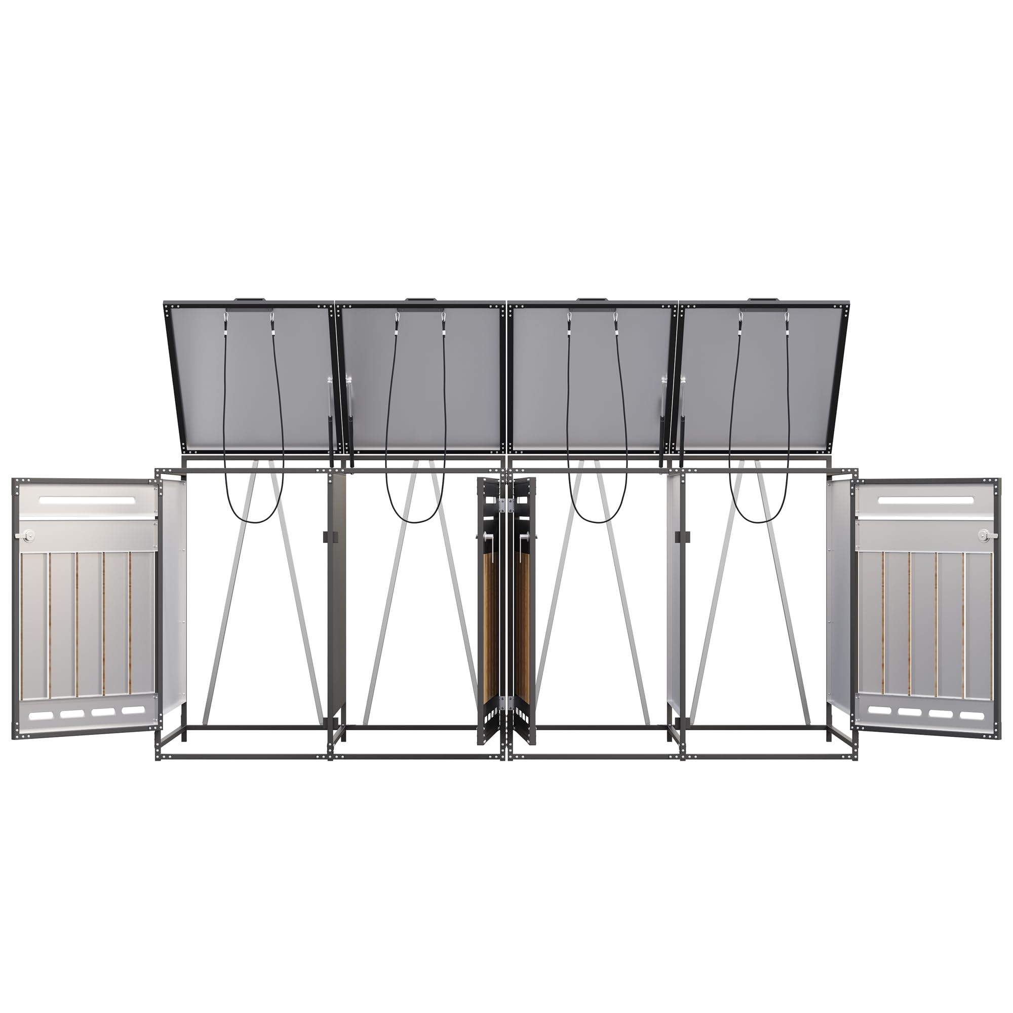 Contenitore per bidoni della spazzatura con coperchio idraulico, rivestimento verticale effetto legno, ventilazione a fori lunghi, armadio da giardino in ferro con serratura (1, grigio-2)