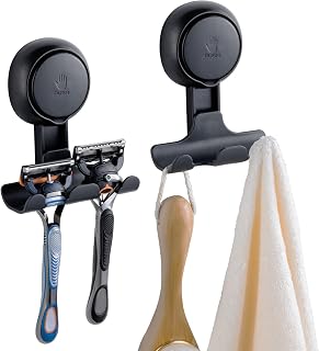 TAILI Suction Cup Razor Holder for Shower 2 Pack - Powerful Damage-Free Hooks for Razors, Towels, Loofahs - Rustproof, 11lb Capacity, Easy Install Black