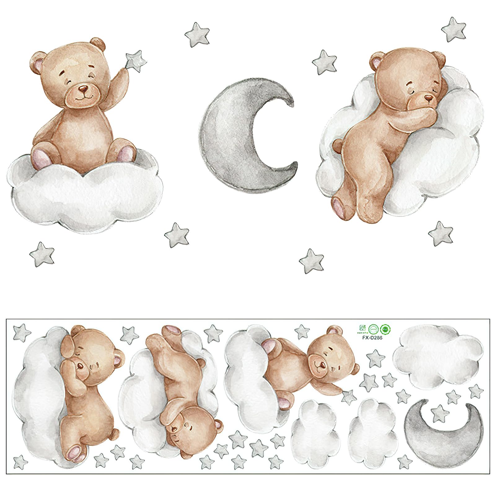 Pegatina de pared Animales Oso de Dibujos Adhesivos Pared Animales Papel Pintado Pared Infantil Habitación Infantiles Vinilos Pared Decorativos Para Niños Guardería Dormitorio Sala Estar (A)