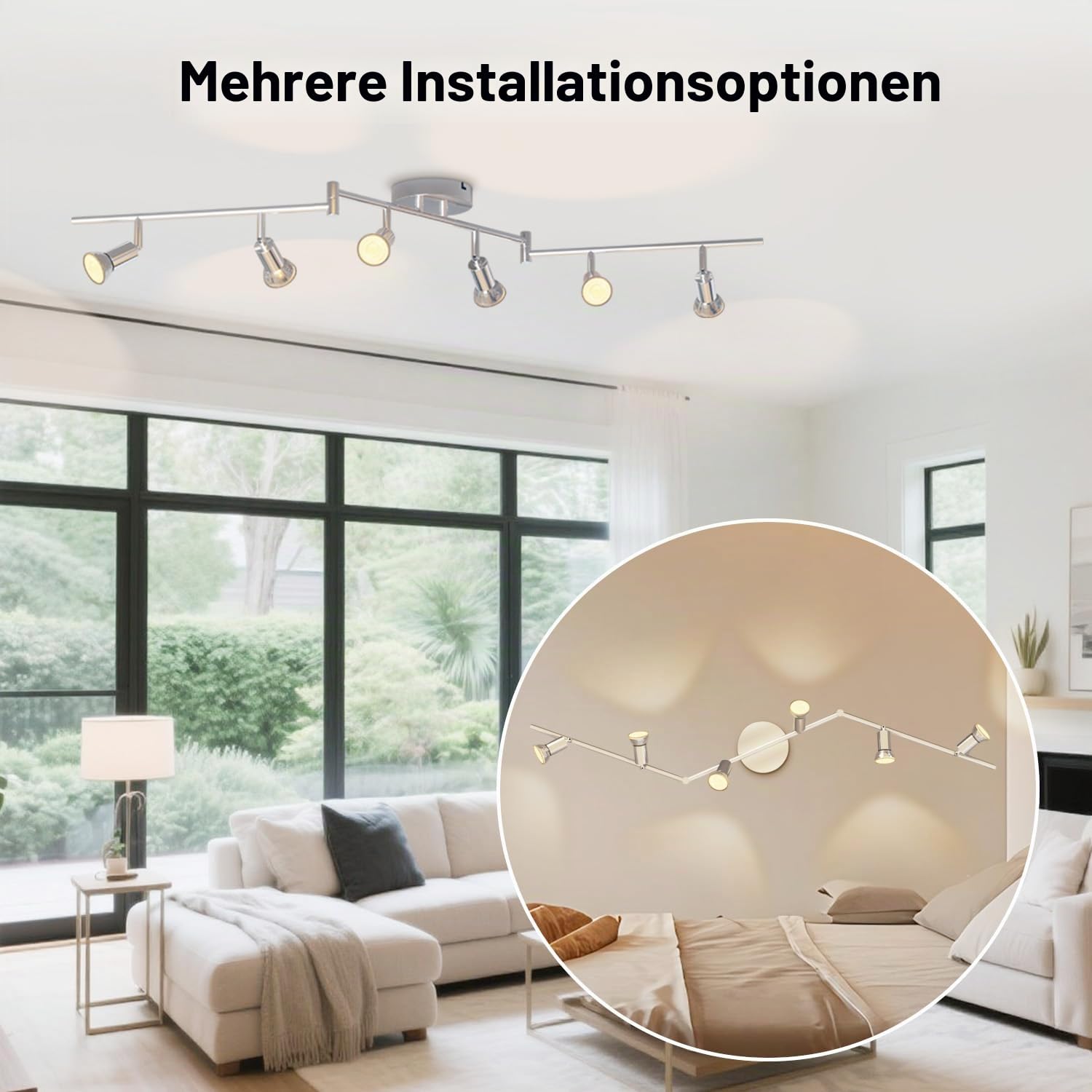 LVWIT Deckenleuchte LED Spotleuchte 6 Flammig GU10 Modern Chrom Deckenspot Schwenkbar 350° Drehbar Küchelampe Spot Strahler Decke Wohnzimmer Schlafzimmer Deckenstrahler (Ohne Leuchenmittel)