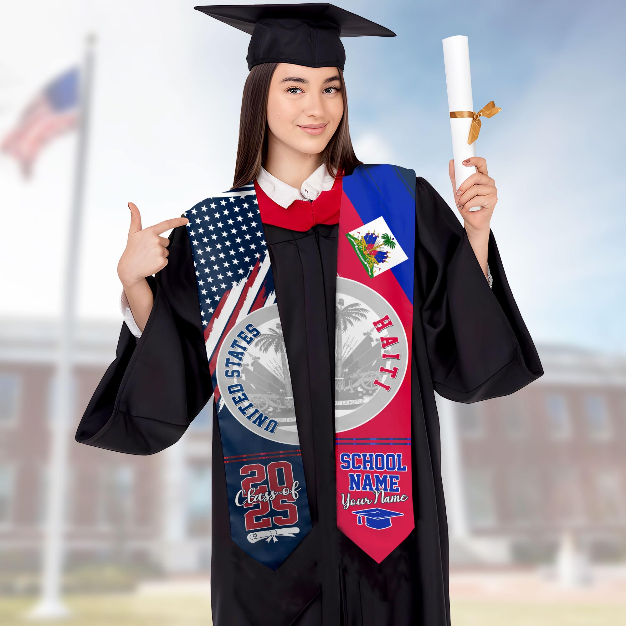 MonkeyVan Personalized Haiti Flag Graduation Stole 2025, Haitian Stoles Graduation 2025, Haitian American Flag Gradution Sash Haiti4