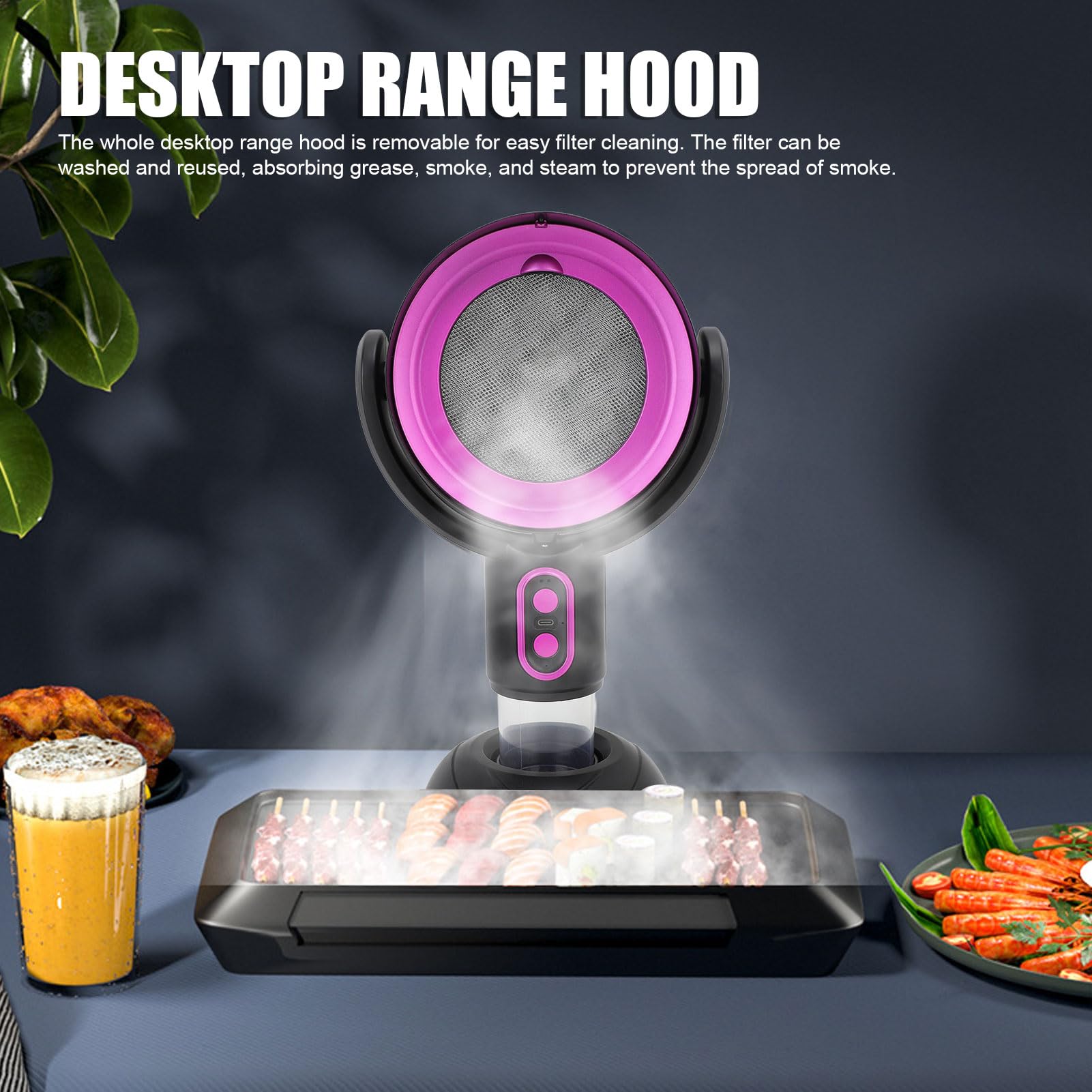 Tragbare Dunstabzugshaube Zum Kochen, Mini-Dunstabzugshaube, Tisch-Dunstabzugshaube mit 2-stufigem Abluftventilator für Kleine Küchen, Arbeitsplattennutzung, Innengrill, Hot Pot