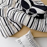 Vista 393 de Luxlovery - Juego de edredón azul neblina, tamaño matrimonial, minimalista, azul polvoriento, edredones de algodón suaves y transpirables, azul