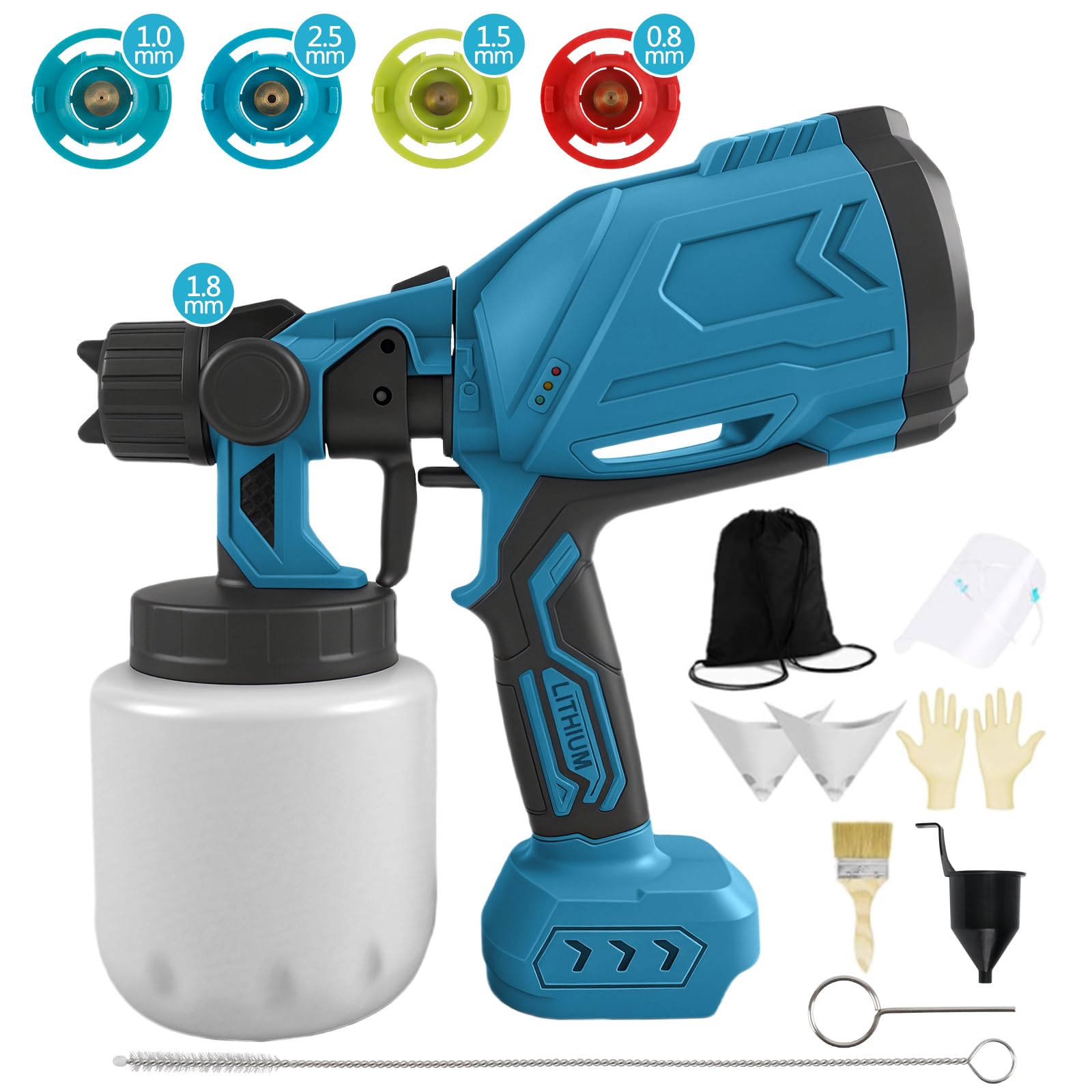 Sistema di Spruzzo a Batteria compatibile con Makita 18 V (senza batteria), Pistola per Verniciare 1000ML 5 Ugelli & 3 Modelli Flusso Regolabili