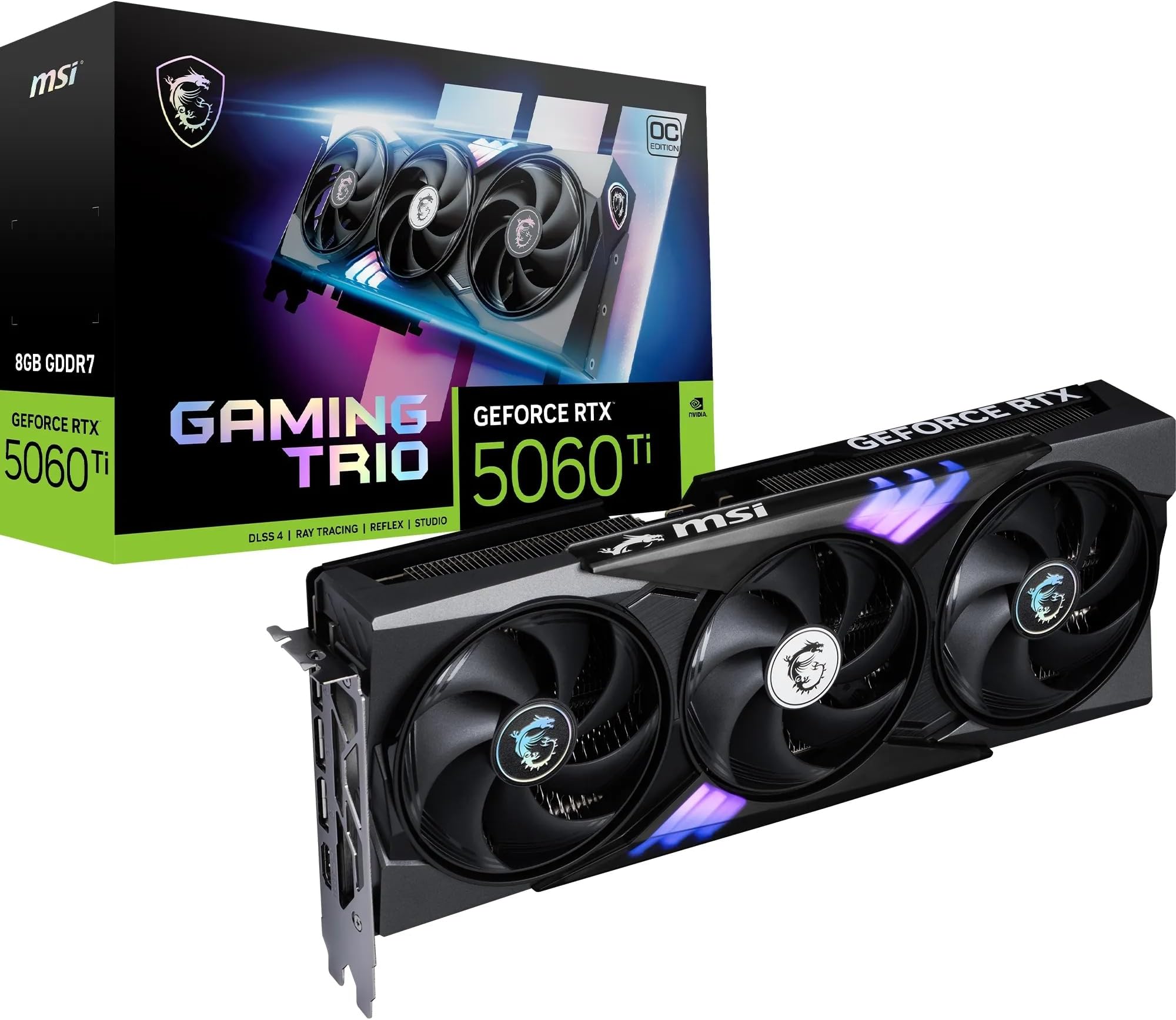 MSI GeForce RTX 5060 Ti 8G GAMING TRIO OC Graphics Card - RTX 5060 Ti GPU, 8GB GDDR7 (28Gbps/128-bit), PCIe 5.0 - TRI FROZR 4 (3 x STORMFORCE FAN) - RGB - HDMI 2.1b, DisplayPort 2.1b
