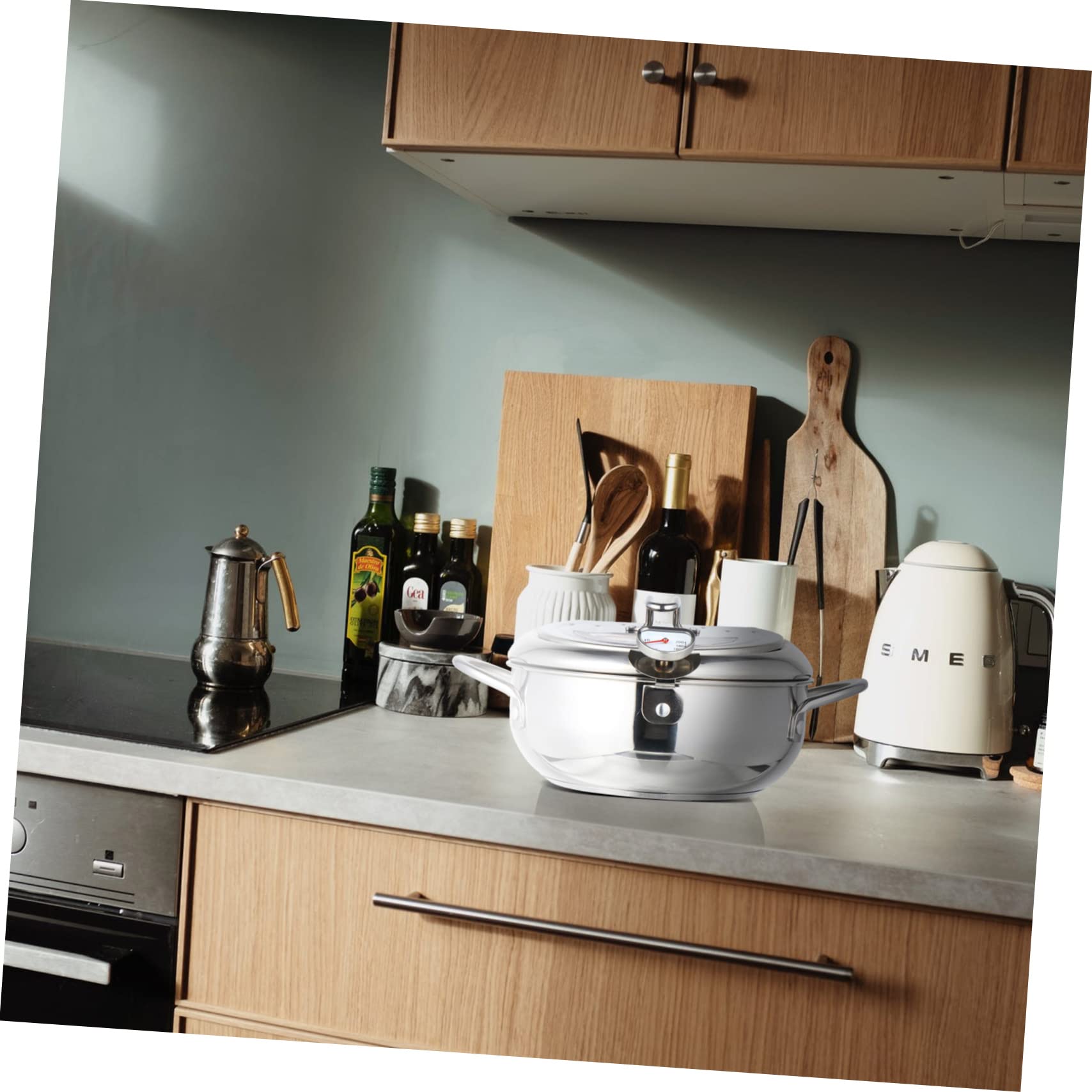 Garneck 1Set Controllable Temperature Deep Fryer Pan with Thermometer Japanese Style Frying Pot for All Stove for Tempura and Various Fried Foods