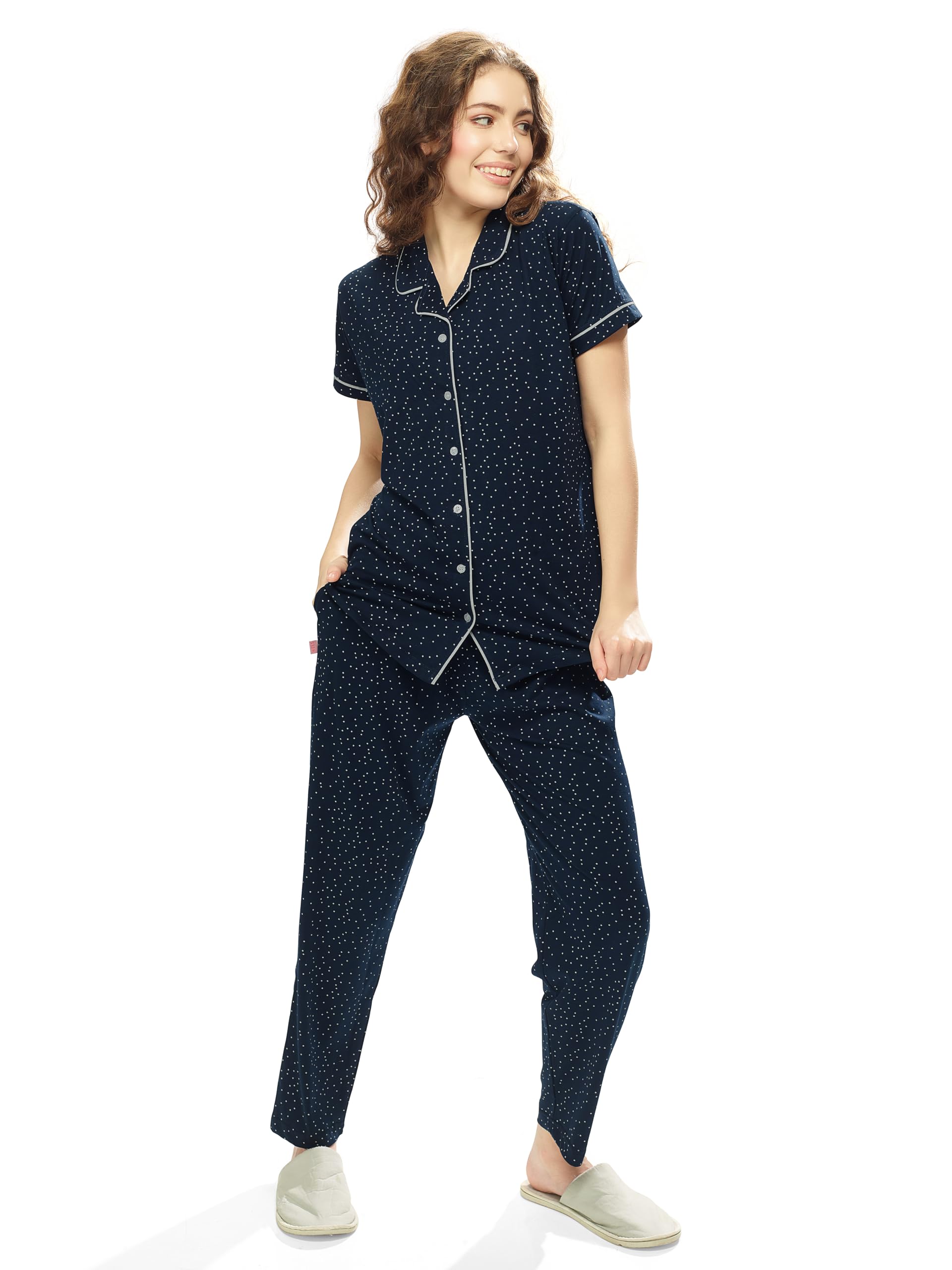 weet Women Dots Print Night Suit Shirt & Pajama Set-picture-41