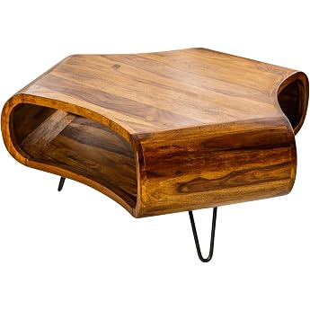 invicta INTERIOR Solid Coffee Table Organic Living Sheesham Rosewood Hairpin Legs Retro Living Room Table Wooden Table W x H x D 90 x 38 x 80 cm