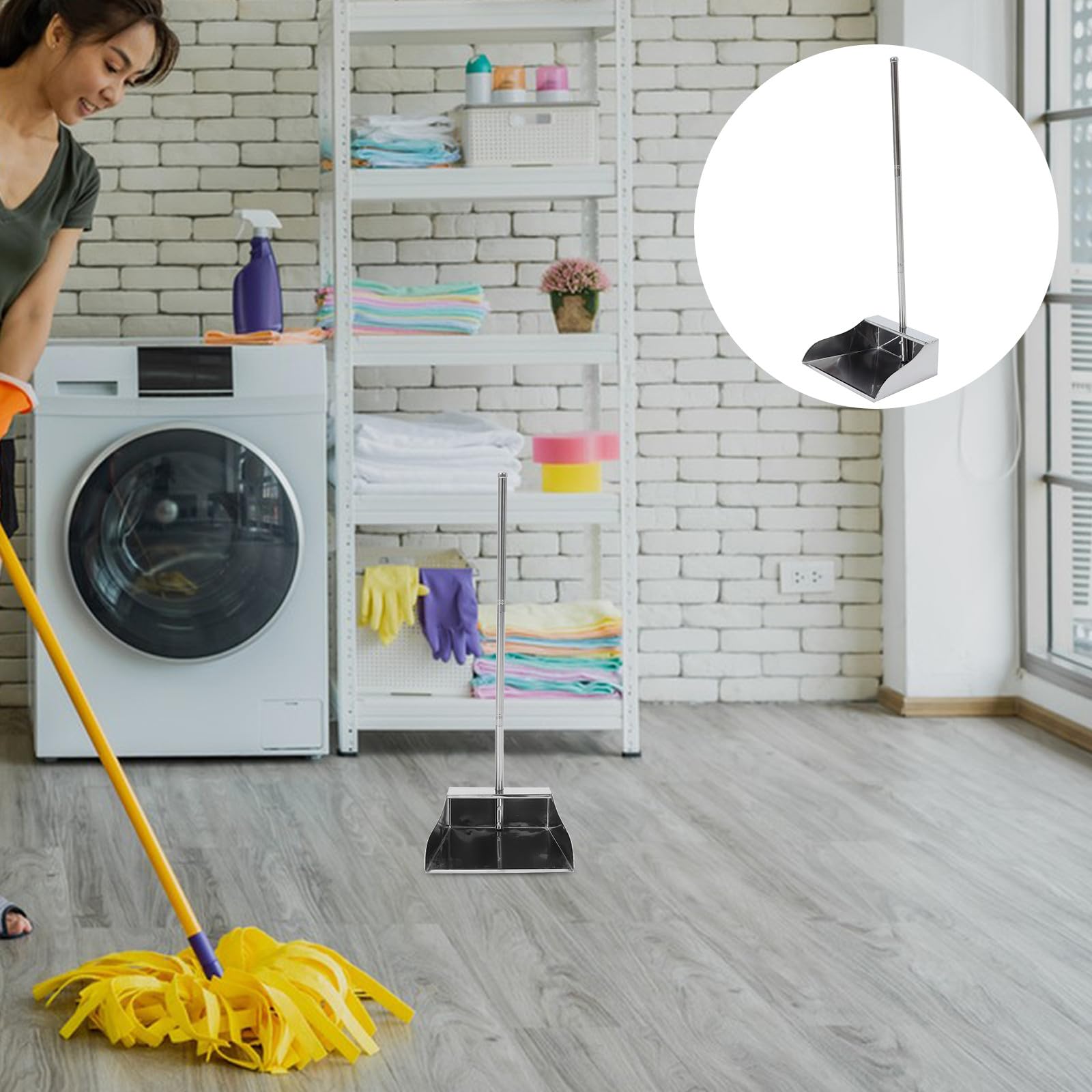 Pala de Basura de Acero Inoxidable Mango Largo y Tamaño Pequeño para Uso en Limpieza de Patios y Áreas Interiores