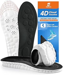 Insoles Men, 4D Cloud Insoles for Women Men, Arch Support and Shock Absorbing for Fatigue Relief, Pressure Distribution, Trim to Fit Inserts for Walking, Hiking (Black, M 7-12, 1 Pair)