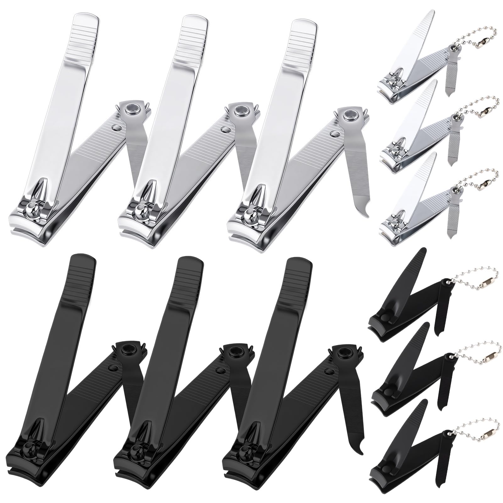 12 Pieces Nail Clippers Stainless Steel Set, Black and Silver