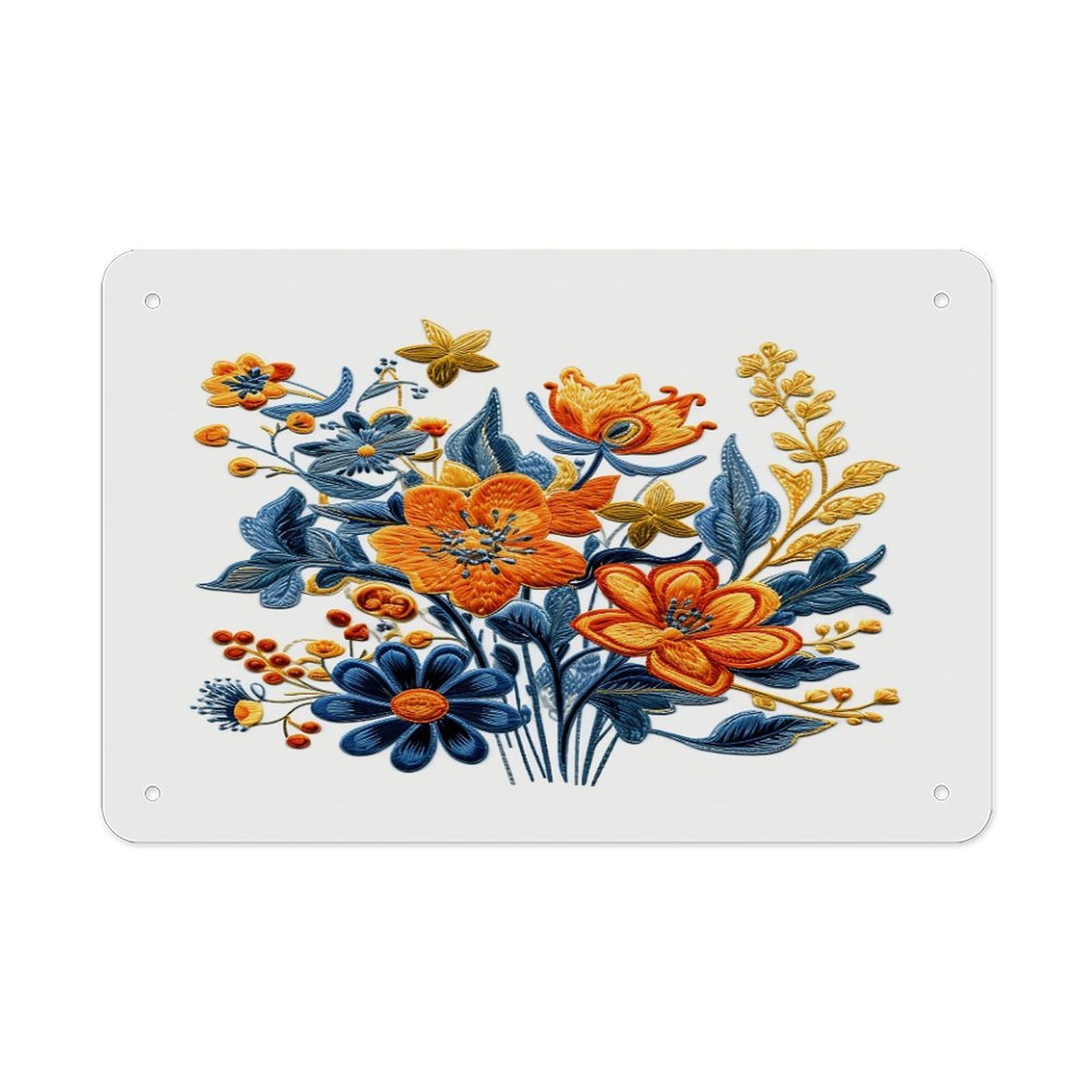 Fodpand Style Embroidered Flower Pattern Wall Art Metal Signs Tin Sign