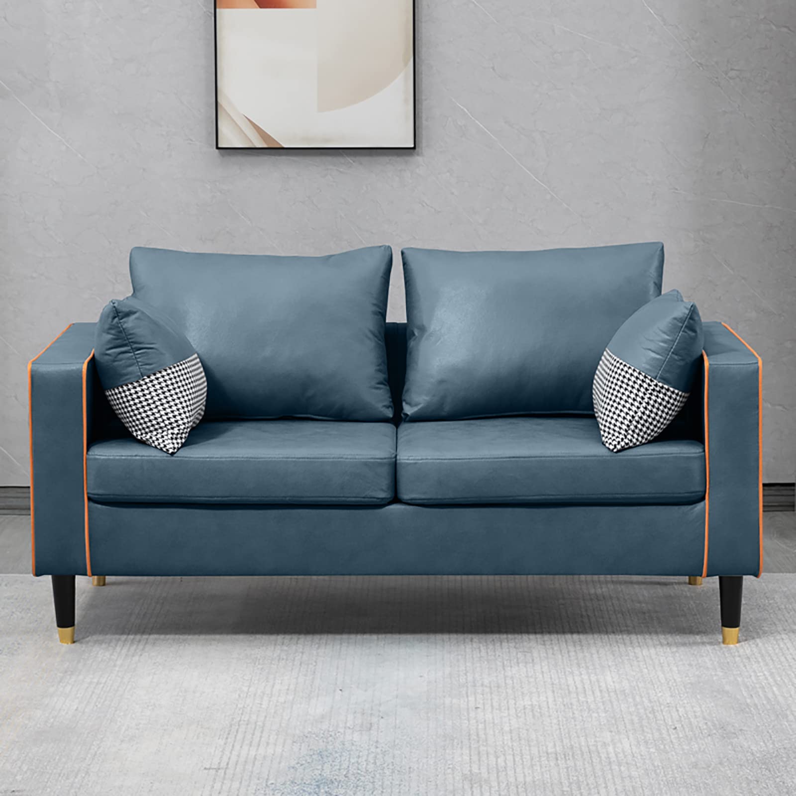 2人乗りのソファ、二重の小さなソファ、厚いバックレストアームチェアで布張り 0104S(Color:ブルー)