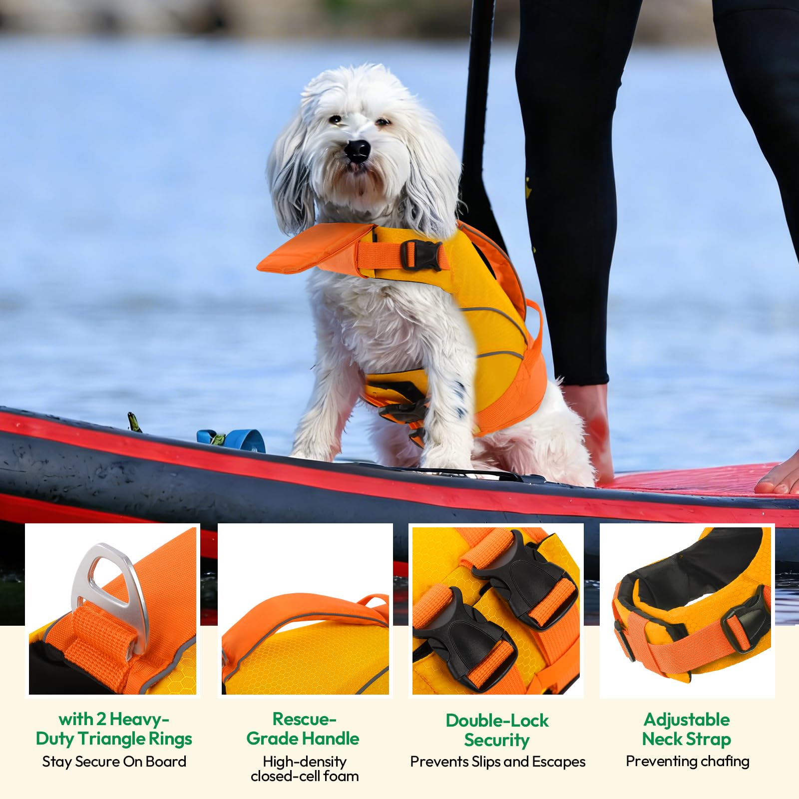 KONVINIT Hundeschwimmweste mit Kinnstütze & Sicherheitsgriff – Dog Life Jacket Stabiler Halt & Hoher Auftrieb, Verstärkte Nähte, Reflektierende Elemente,Dog Swimming Vest