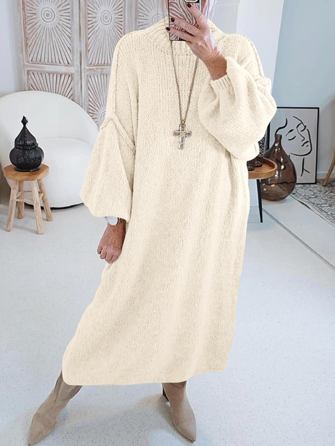 Saodimallsu Womens Oversized Sweater Dress Mock Neck Long Sleeve Casual Warm Chunky Knit Fall Winter Maxi Dresses - Image 2