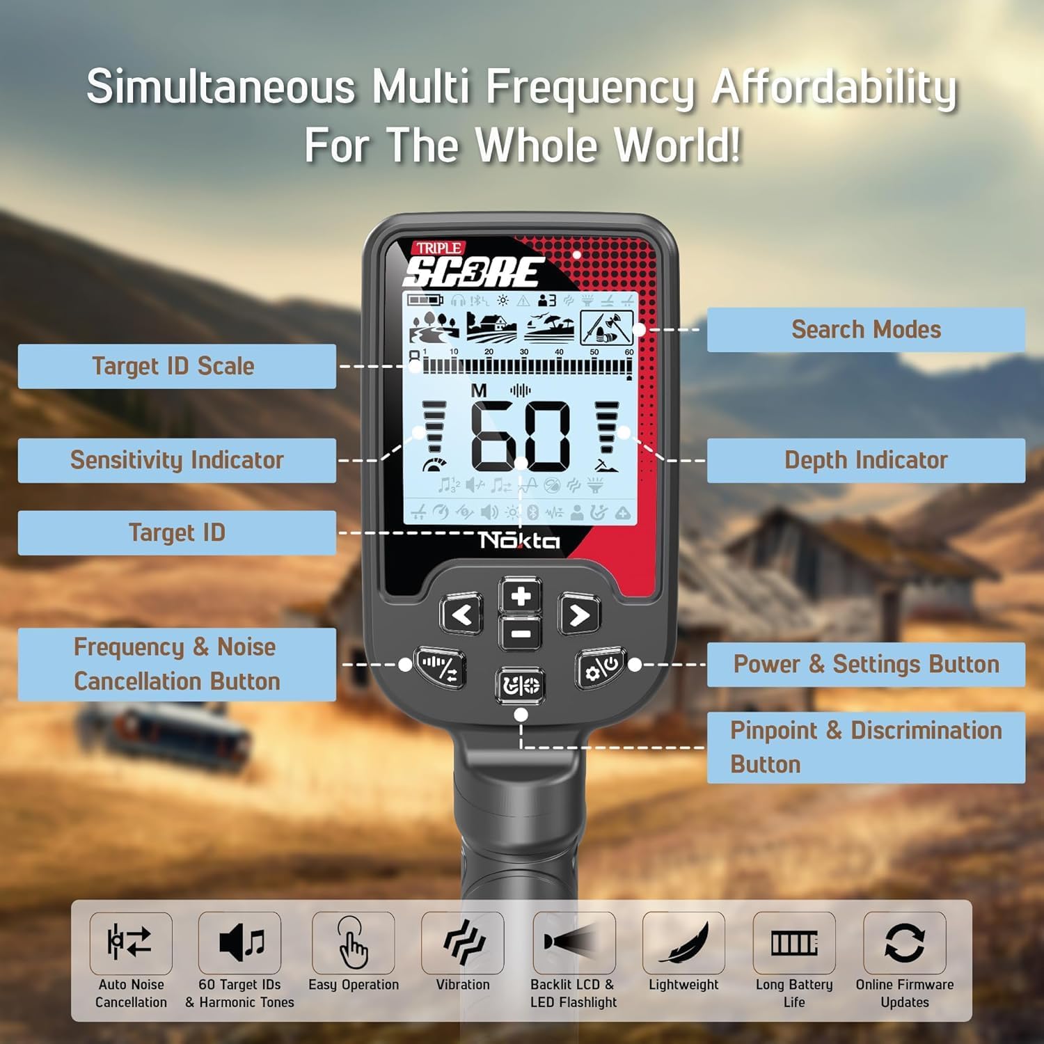 Nokta Triple Score PRO Pack Metal Detector with PINPOINTER (AccuPoint, Leg Holster) for Adults Waterproof Multi-Frequency Detectors for Treasure Hunting