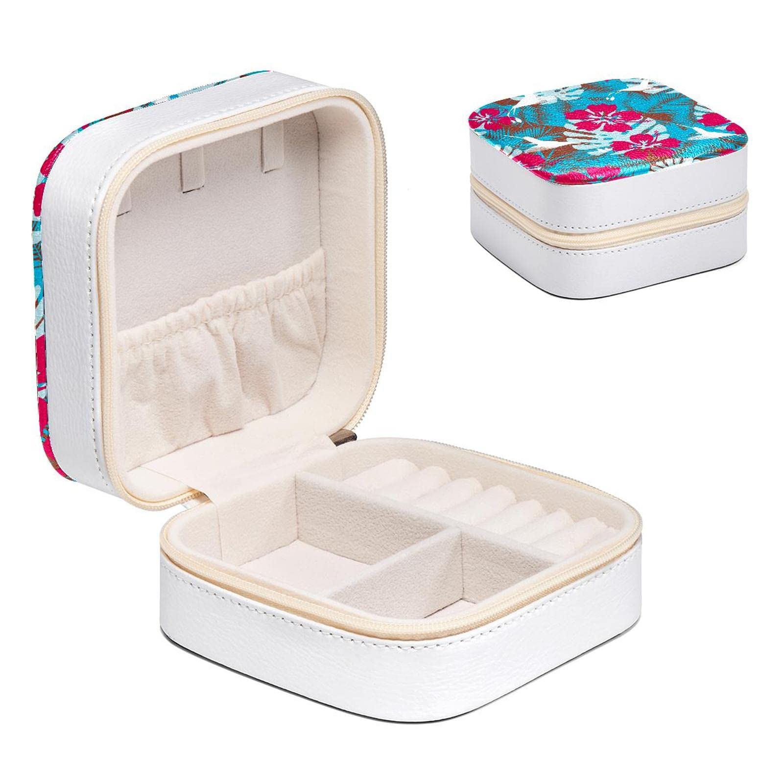 Boîte à bijoux pour femme rose bleue organisateur de voyage compact pour bagues et colliers