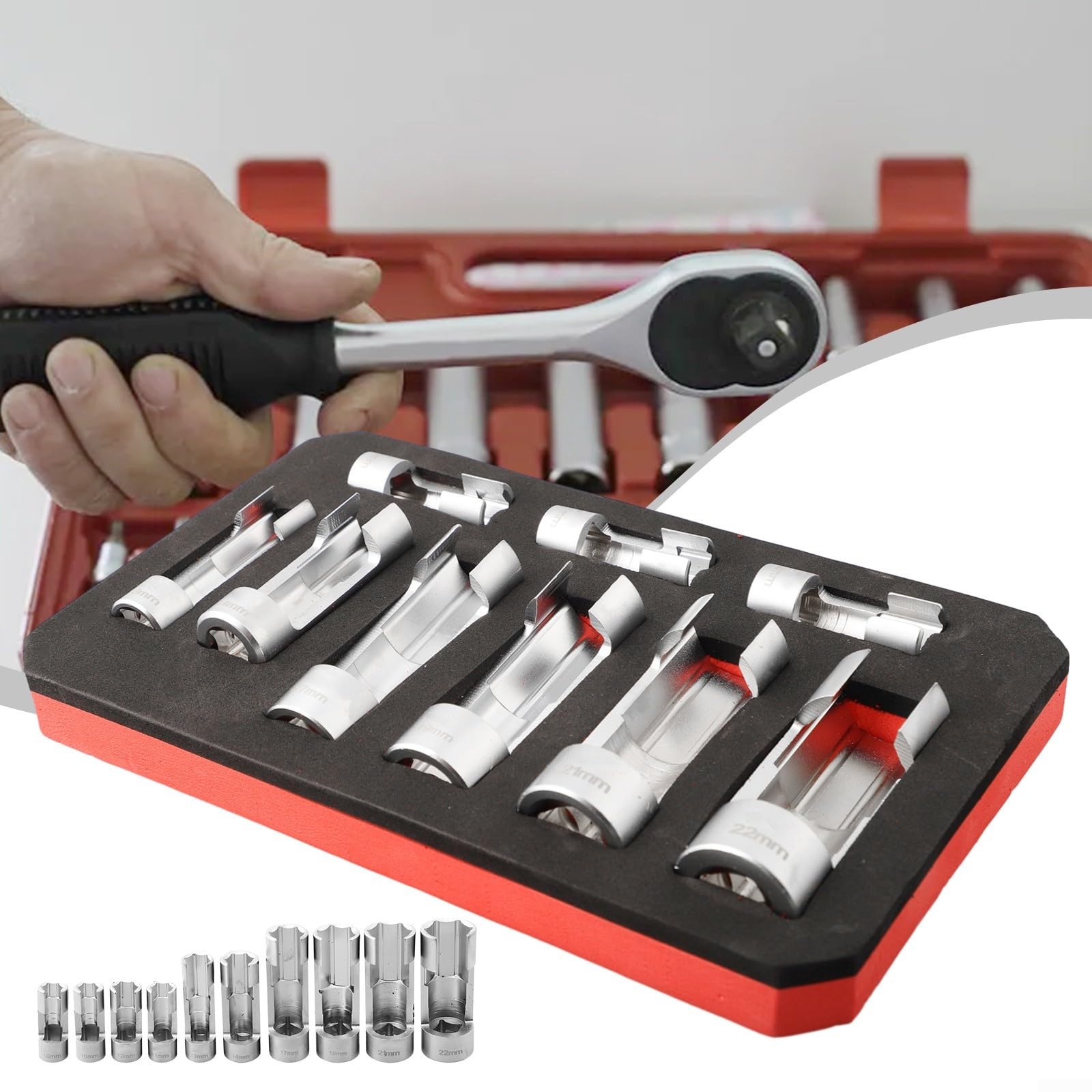 Set di chiavi a bussola per linea carburante iniettore diesel, 1/4 3/8 1/2 10-22mm Presa per iniettore diesel per fissaggio su tubi piegati, per fissaggio su tubi piegati, sensore EGT, interruttori t