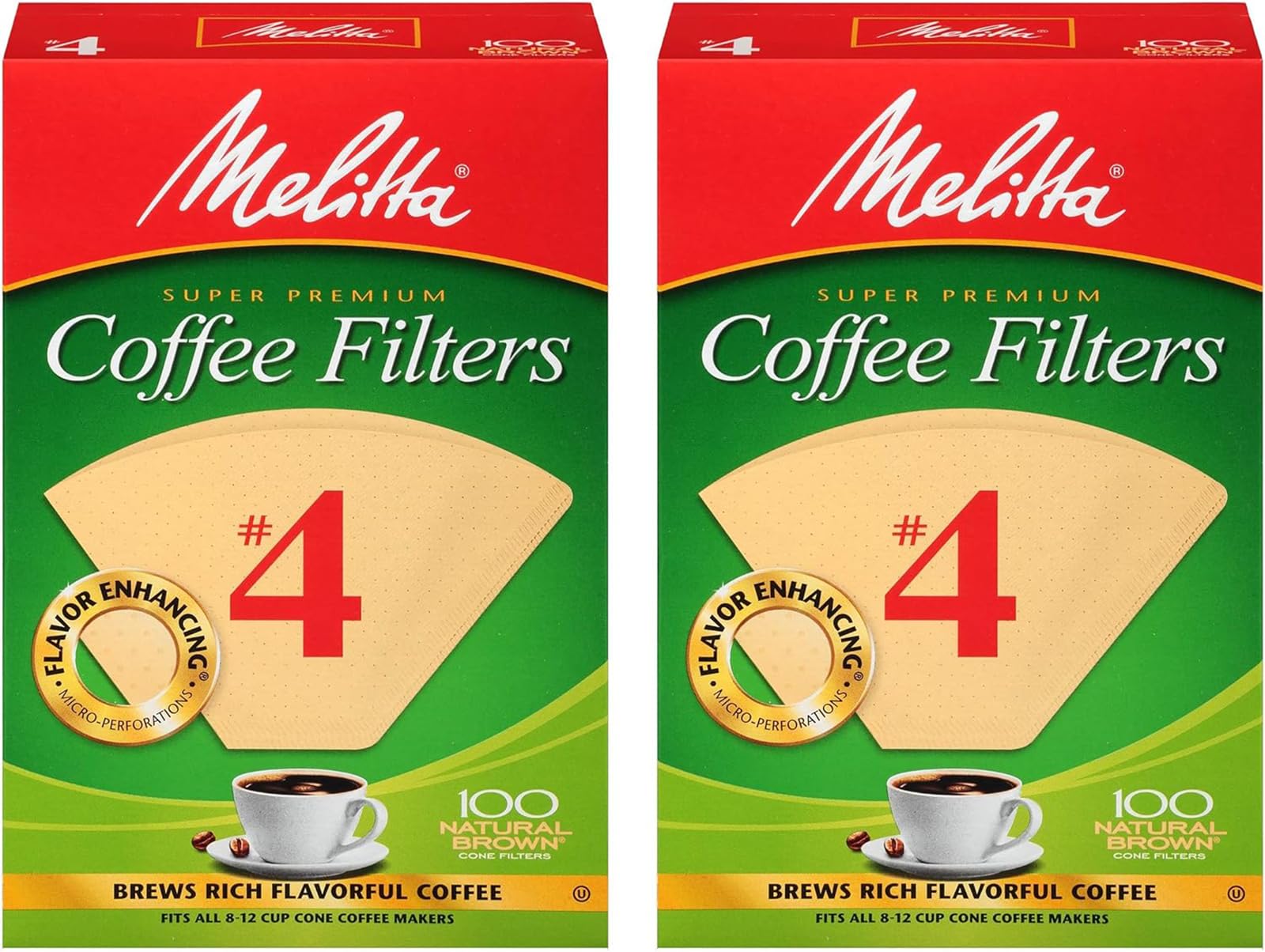 Filtros de café genéricos n.° 4, marrón natural, paquete de 2 (100 filtros), TRTA11
